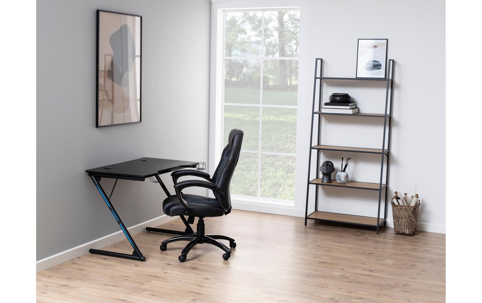 Regal Seaford 77 x 36 x 174.5 cm, Eiche/Schwarz matt - MEGART