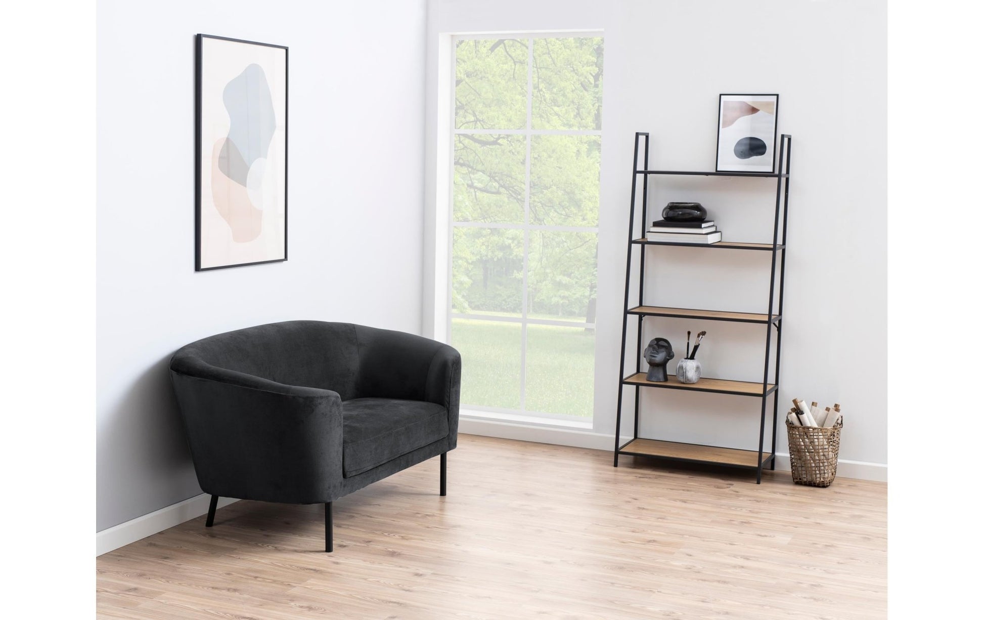 Regal Seaford 77 x 36 x 174.5 cm, Eiche/Schwarz matt - MEGART