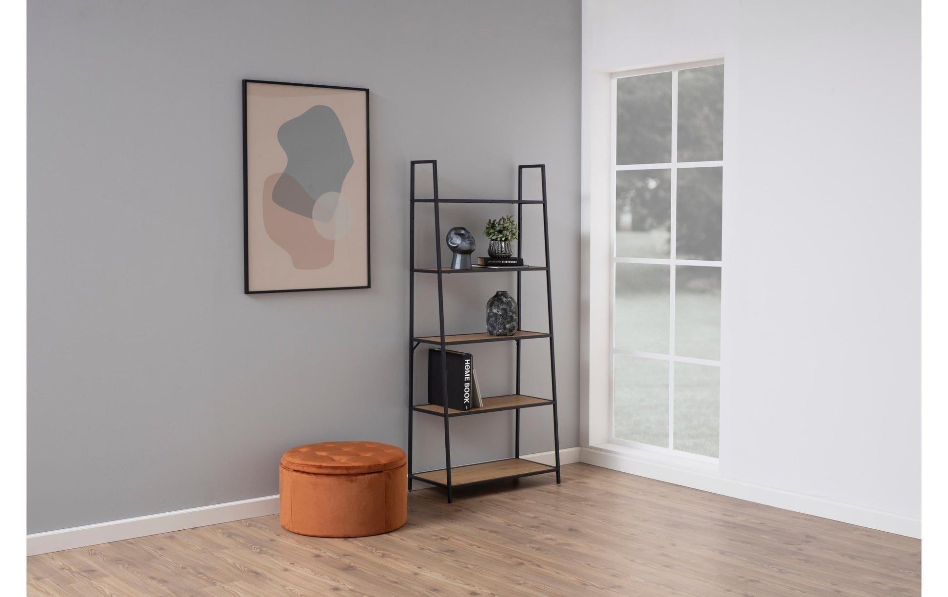 Regal Seaford 77 x 36 x 174.5 cm, Eiche/Schwarz matt - MEGART
