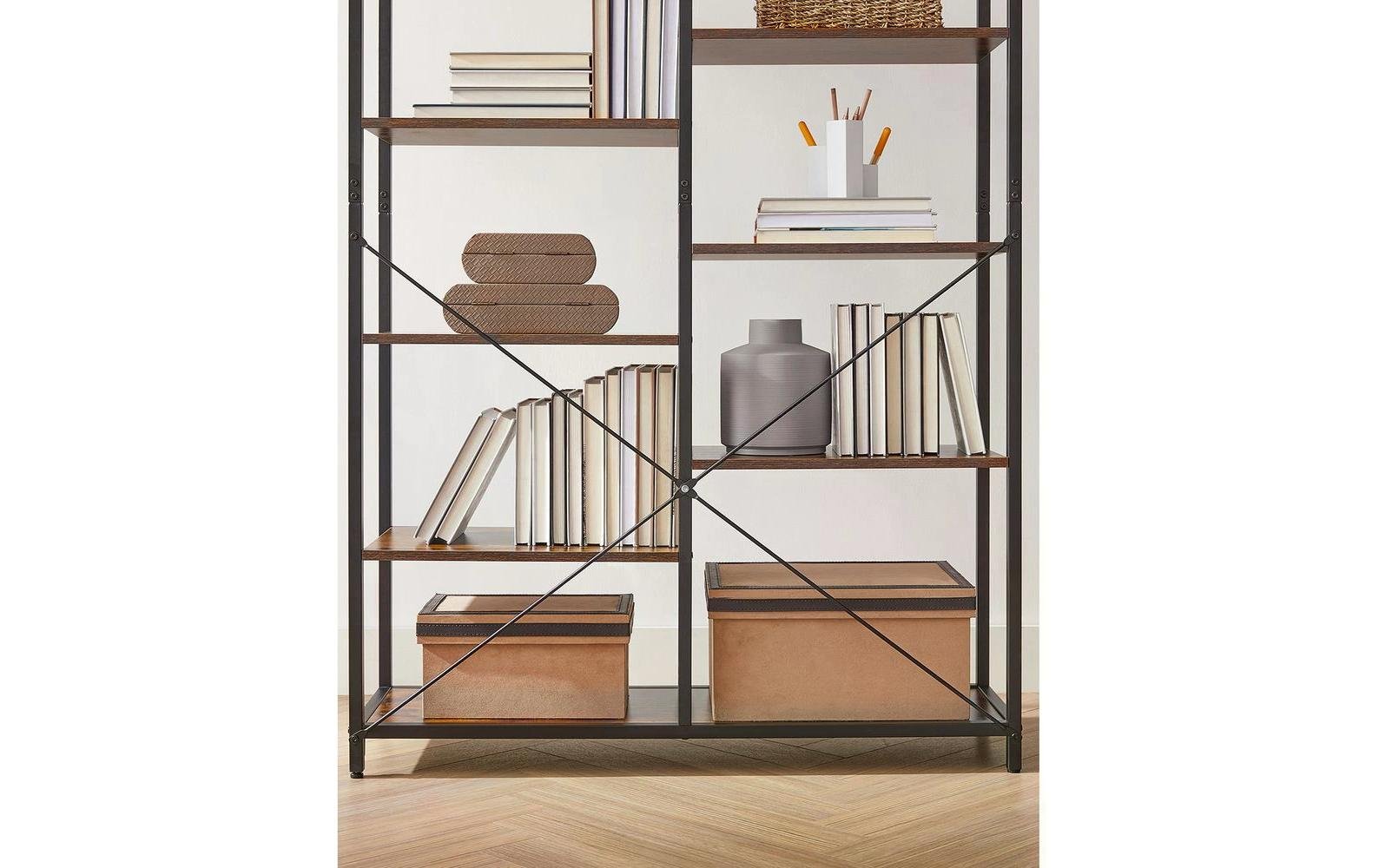 Regal mit 10 Ebenen 100 x 30 x 17 cm, Braun/Schwarz - MEGART
