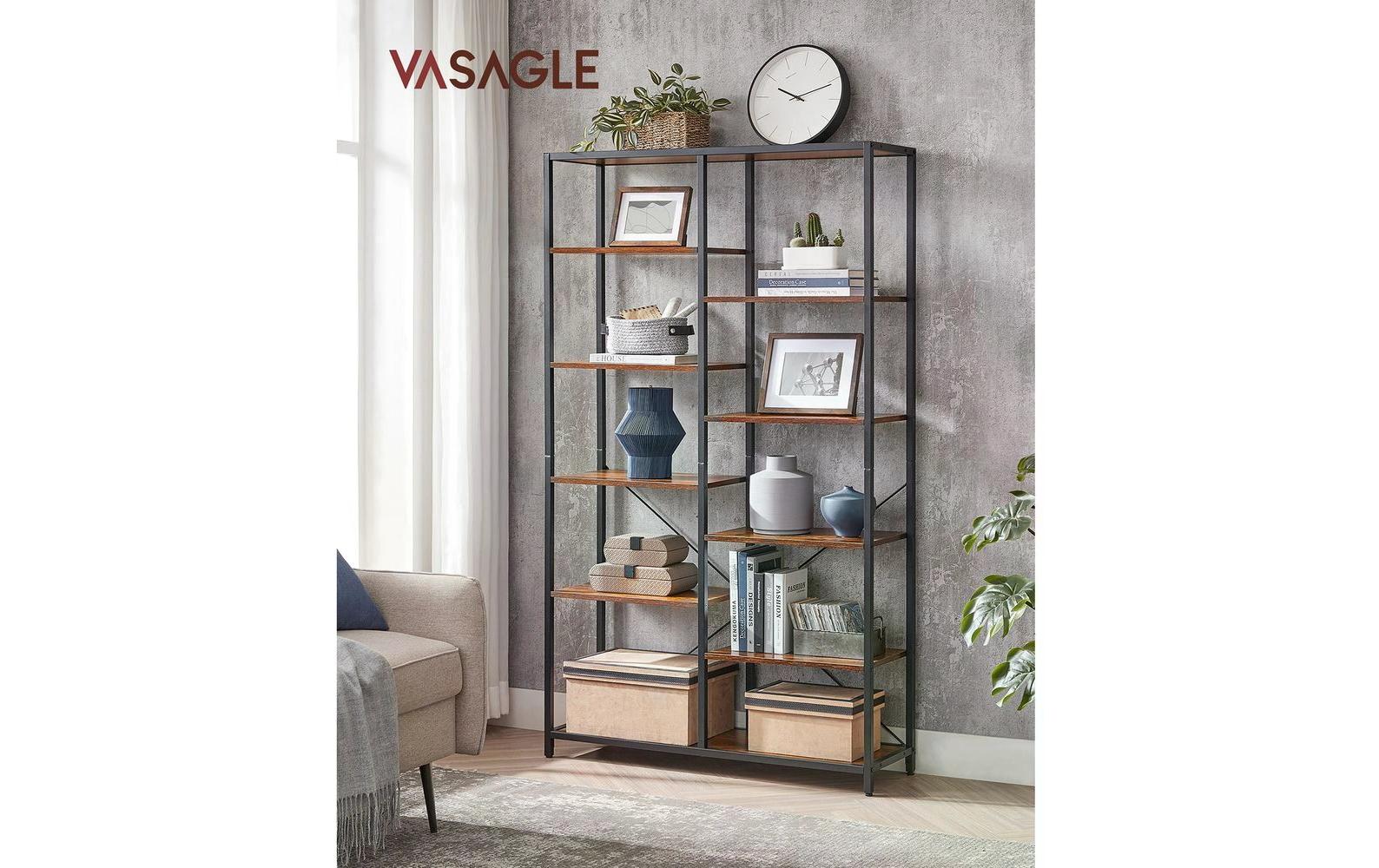 Regal mit 10 Ebenen 100 x 30 x 17 cm, Braun/Schwarz - MEGART