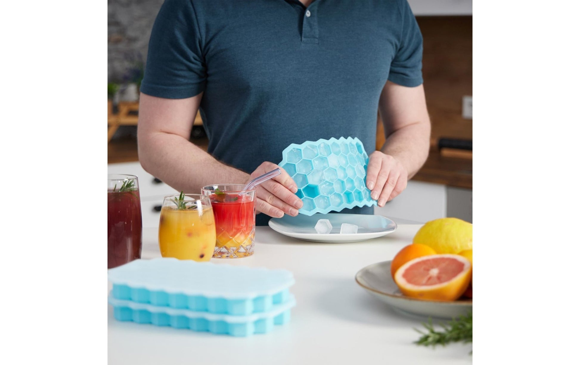 Eiswürfelform 3 Stück, Hellblau/Weiss - MEGART