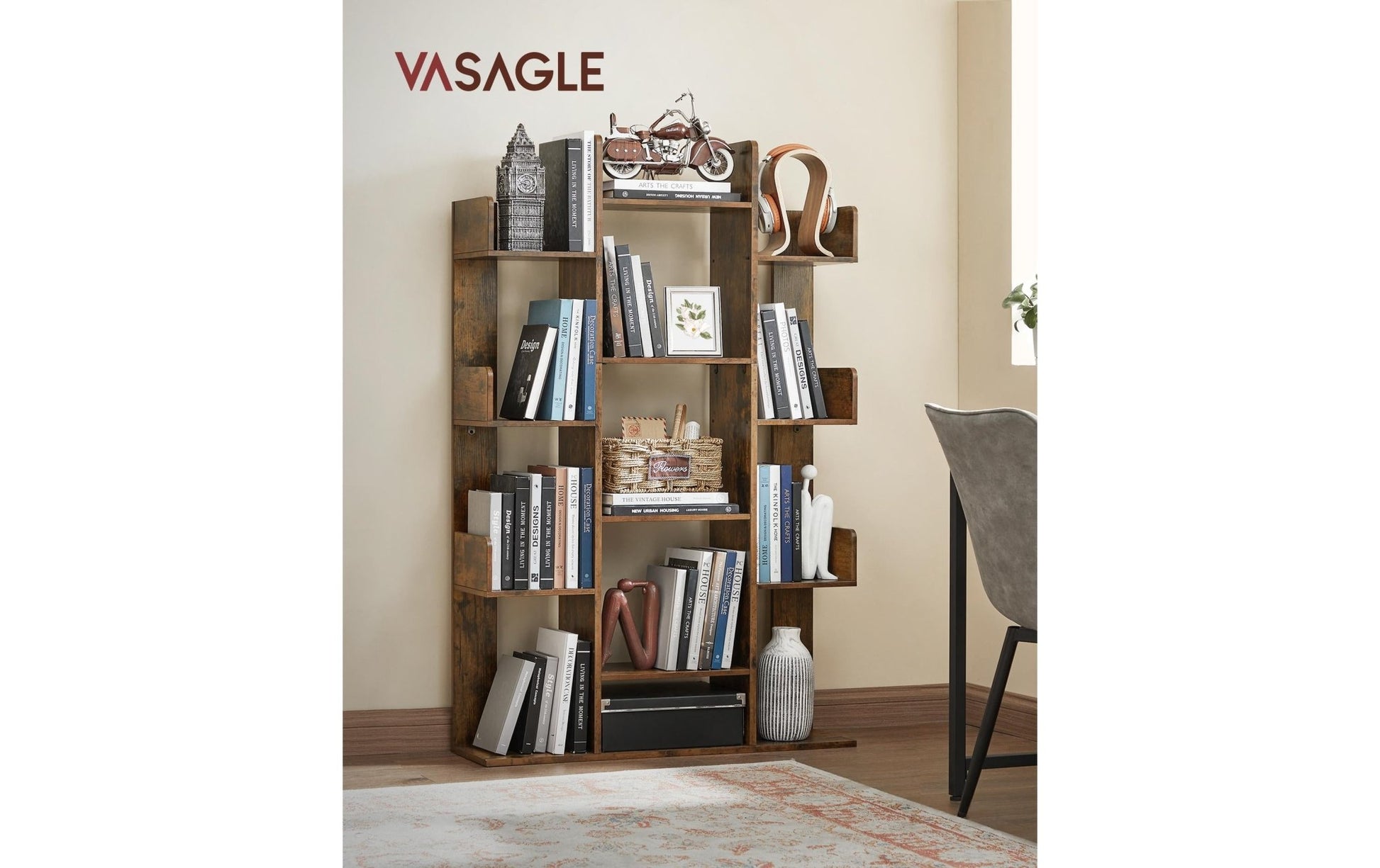 Regal mit 13 Ablagen 86 x 25 x 140 cm, Braun - MEGART