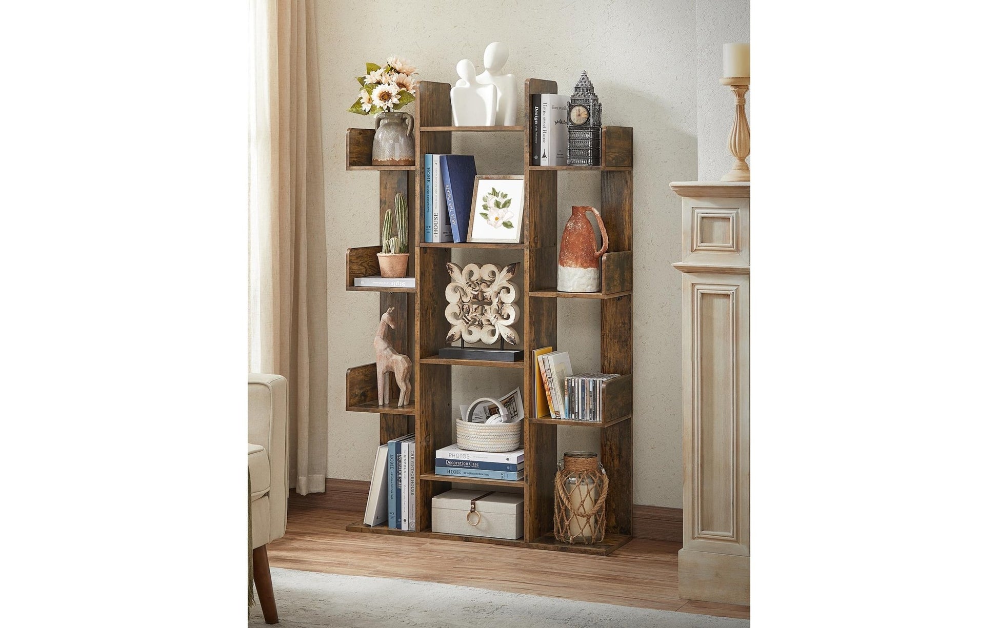 Regal mit 13 Ablagen 86 x 25 x 140 cm, Braun - MEGART