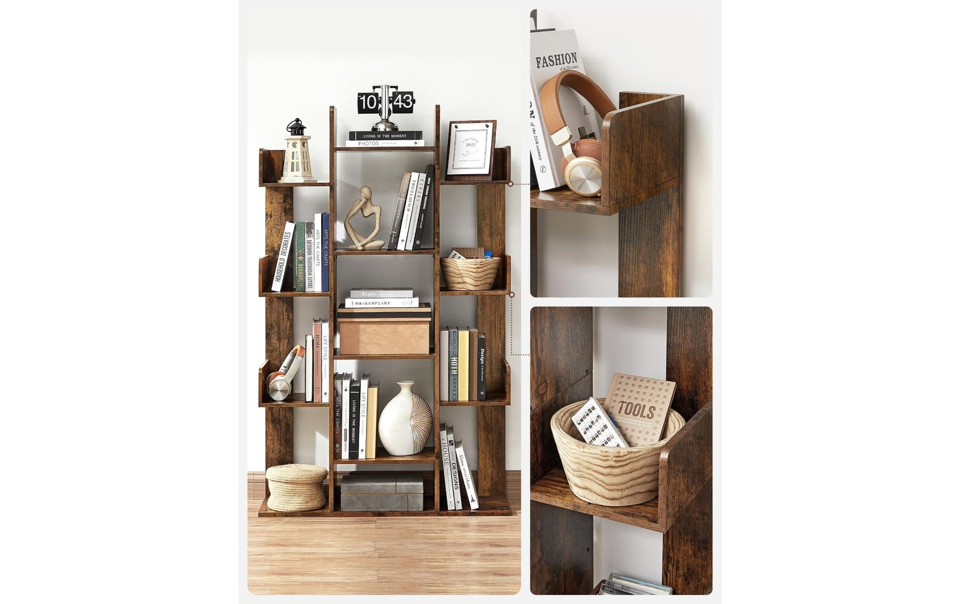 Regal mit 13 Ablagen 86 x 25 x 140 cm, Braun - MEGART