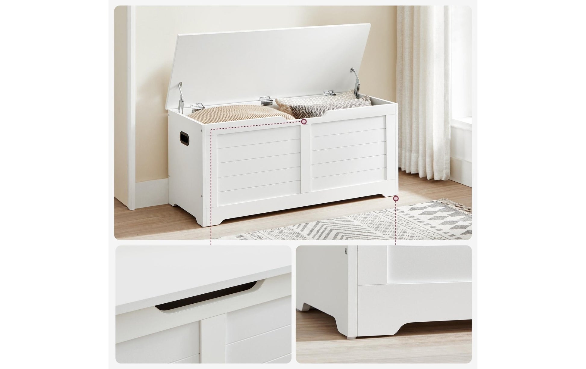 Sitztruhe im Landhausstil 100 x 40 x 46 cm, Weiss matt - MEGART