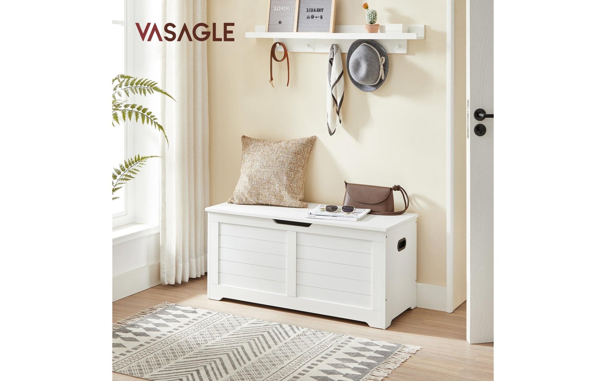 Sitztruhe im Landhausstil 100 x 40 x 46 cm, Weiss matt - MEGART
