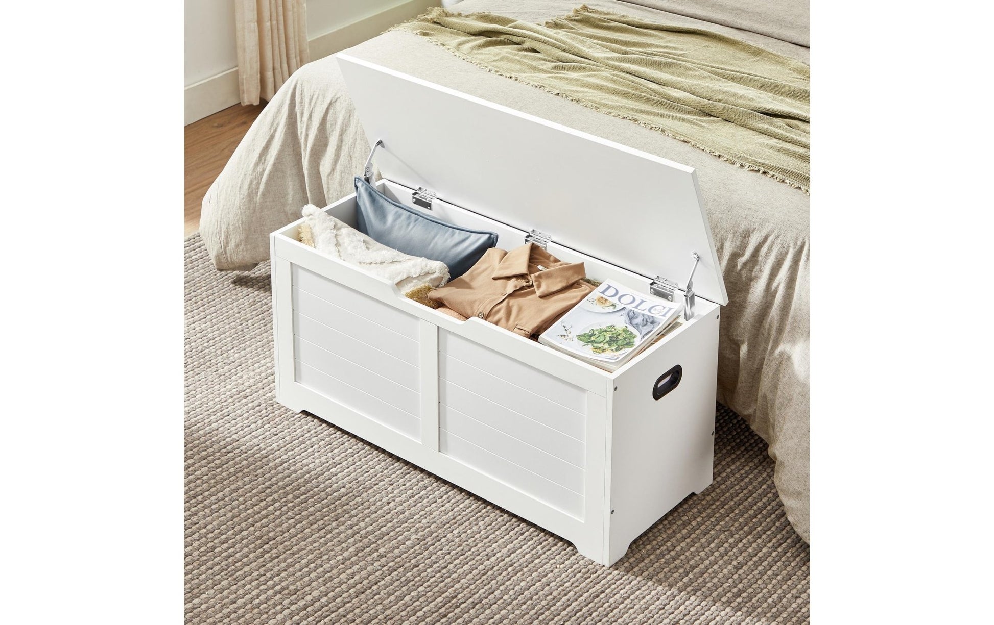 Sitztruhe im Landhausstil 100 x 40 x 46 cm, Weiss matt - MEGART