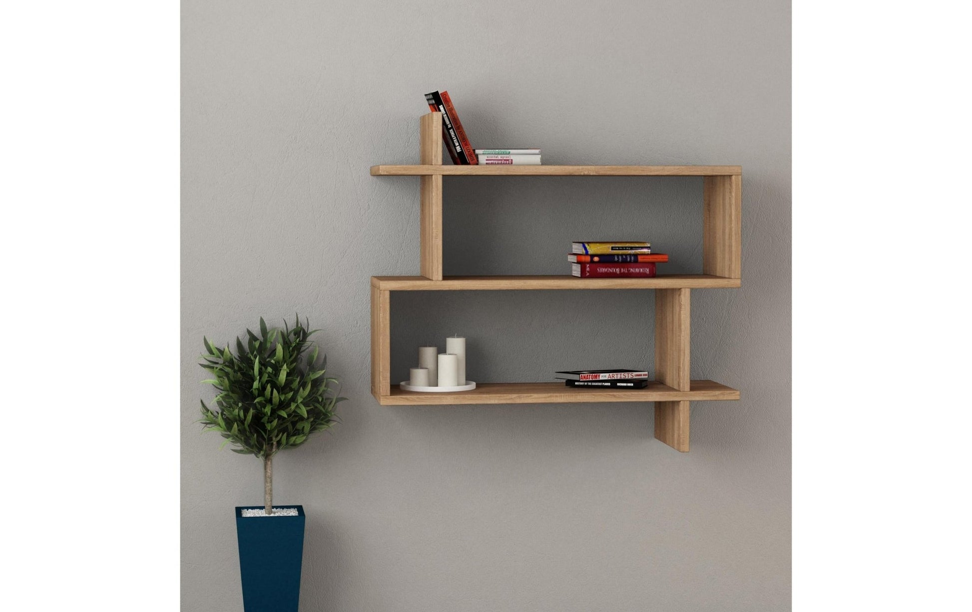 Wandregal Paralel 70 x 65.5 x 22 cm, Eiche - MEGART