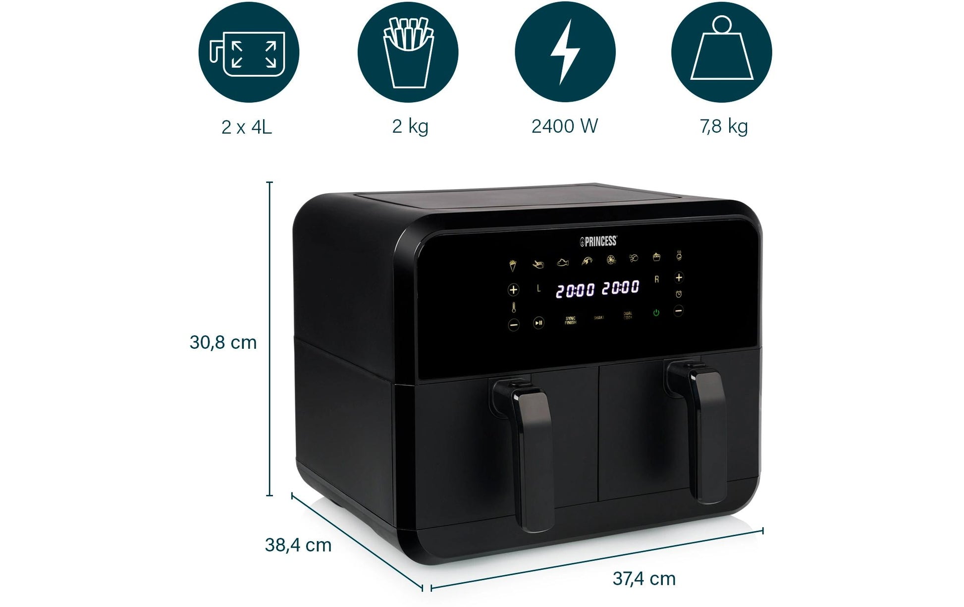 Heissluft - Fritteuse 182068 Double Basket Airfryer 8 l - MEGART