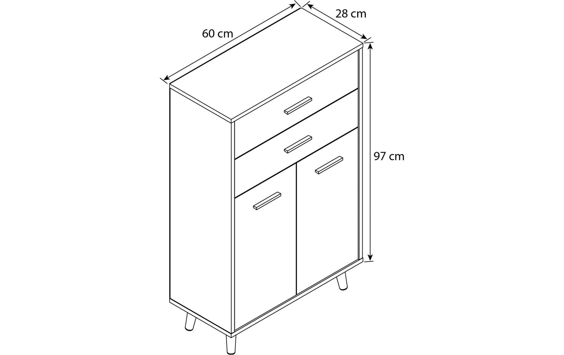 Kommode Lindas 60 x 97 cm, Weiss/Anthrazit - MEGART
