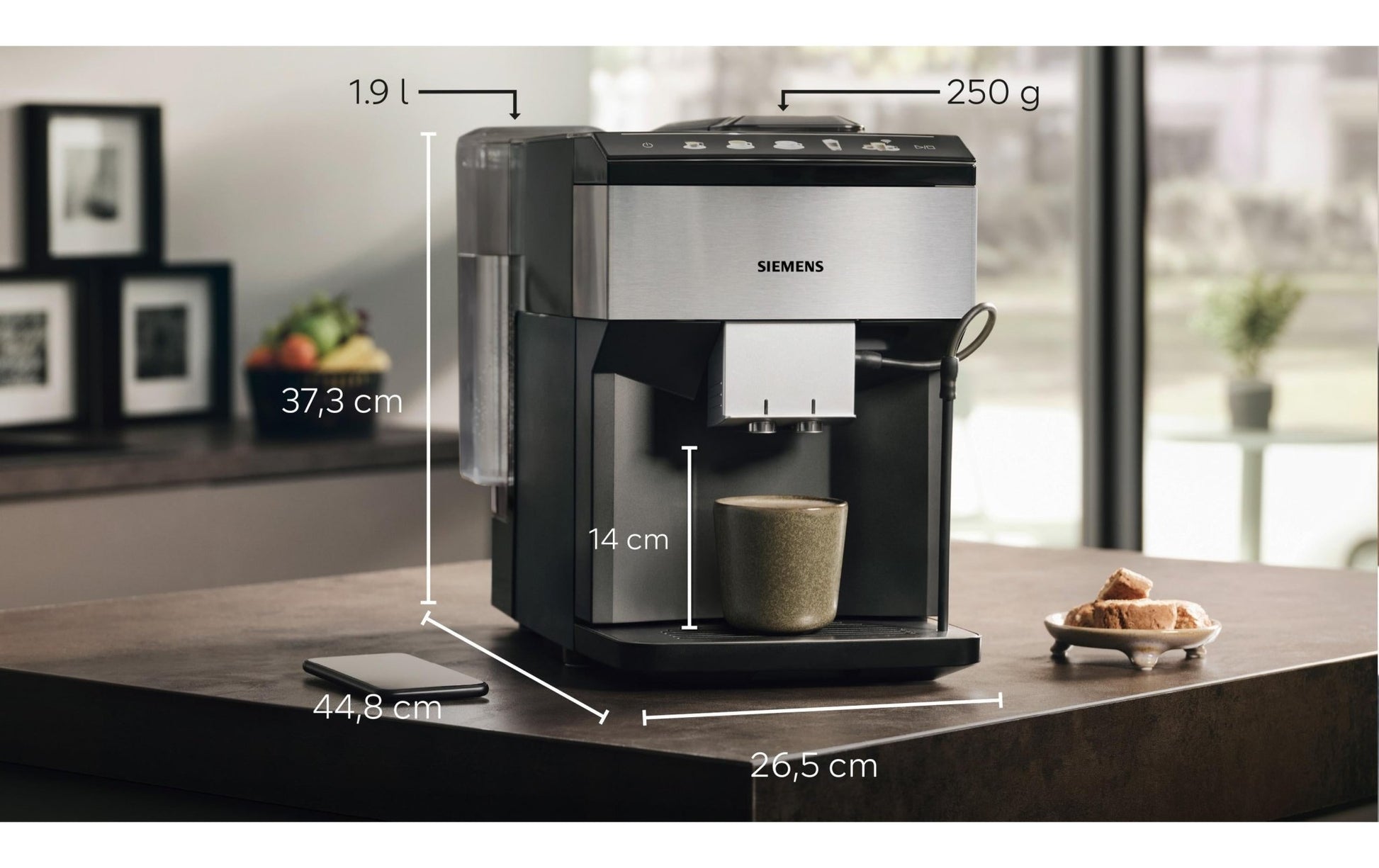 Kaffeevollautomat EQ500 Classic Connect Edelstahl, Schwarz - MEGART