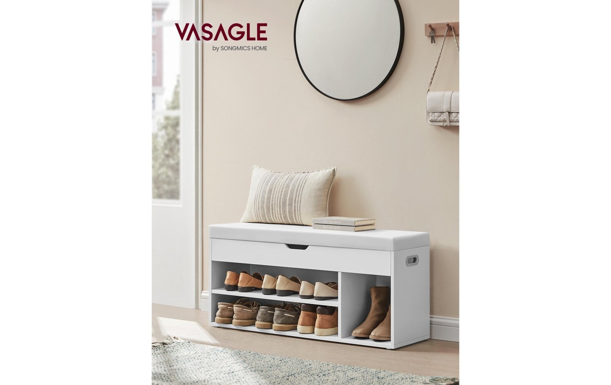Sitzbank mit Polster 100 x 44 cm, Weiss - MEGART
