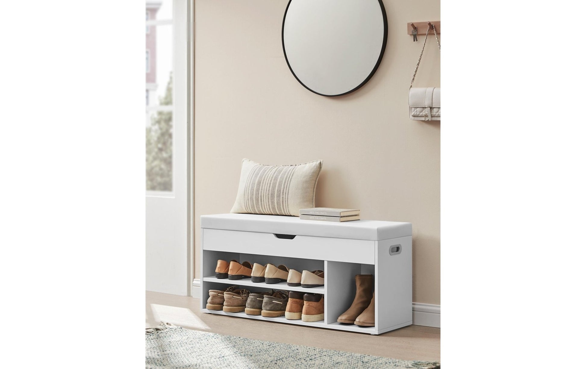 Sitzbank mit Polster 100 x 44 cm, Weiss - MEGART
