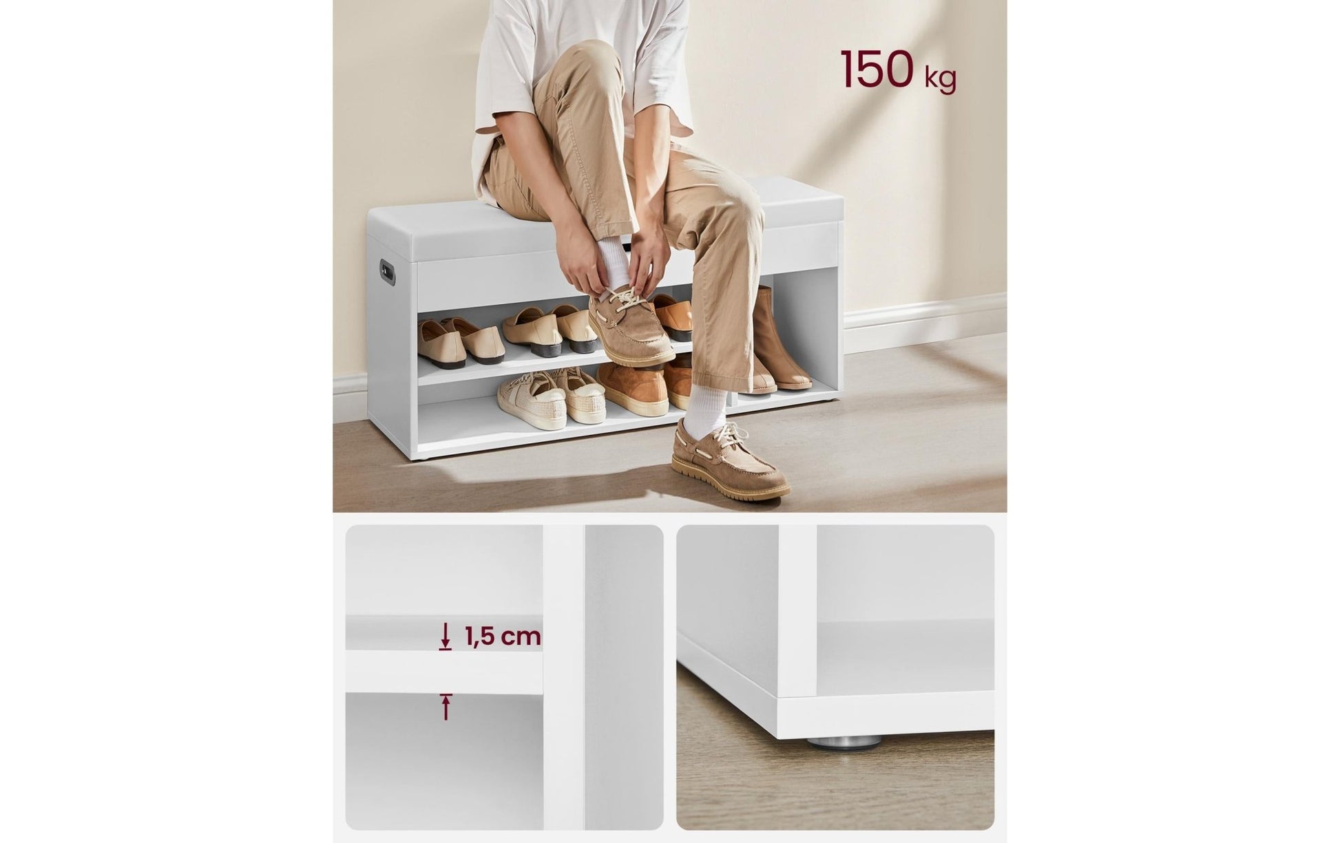 Sitzbank mit Polster 100 x 44 cm, Weiss - MEGART