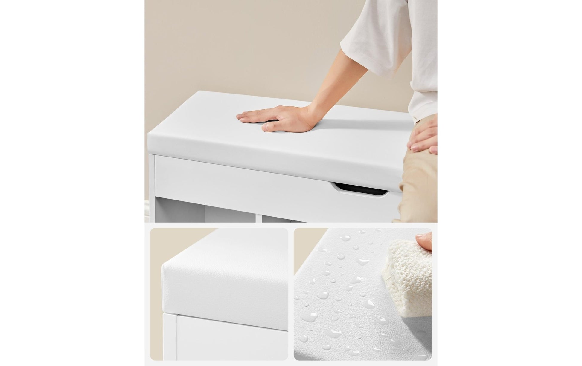 Sitzbank mit Polster 100 x 44 cm, Weiss - MEGART
