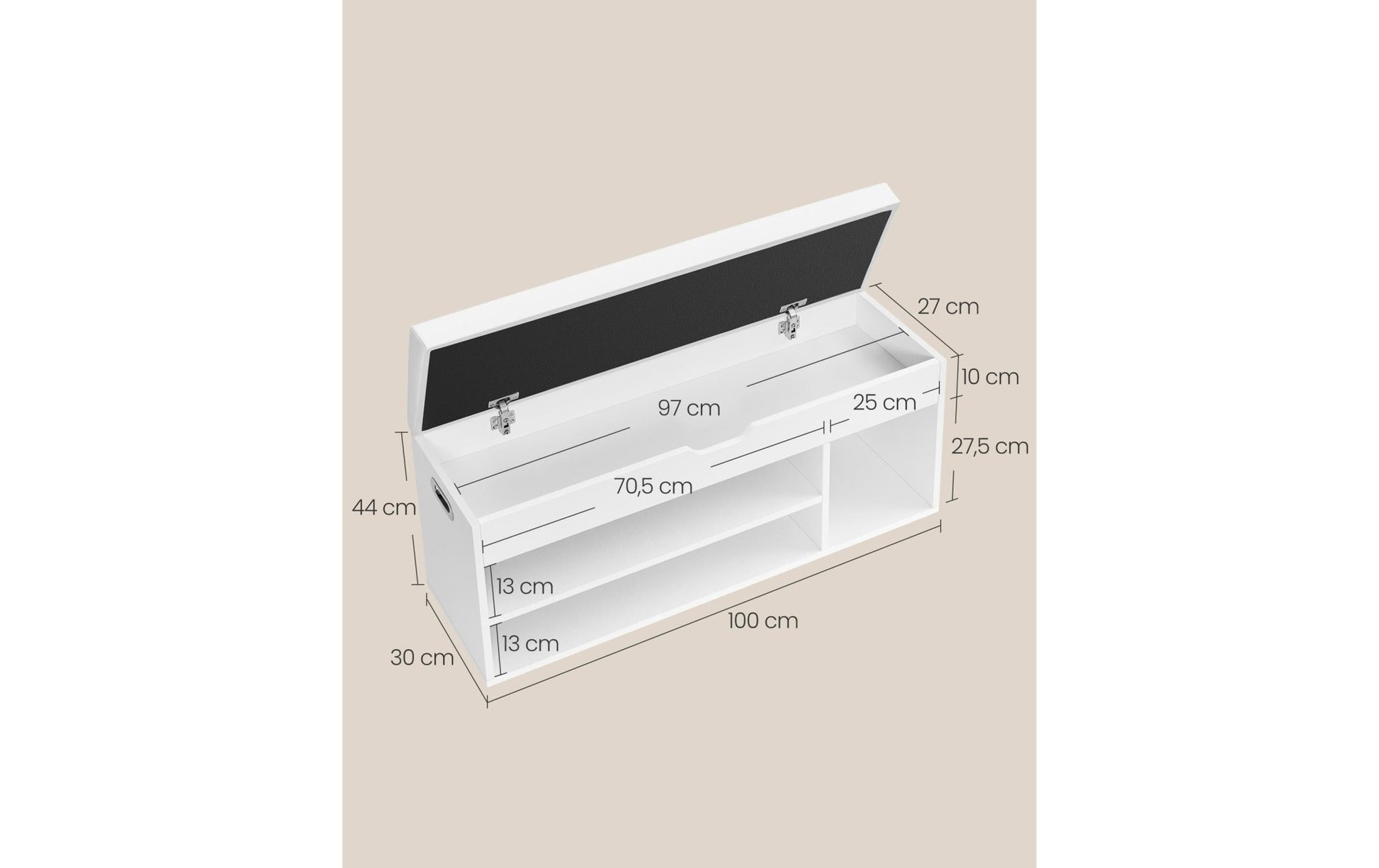 Sitzbank mit Polster 100 x 44 cm, Weiss - MEGART