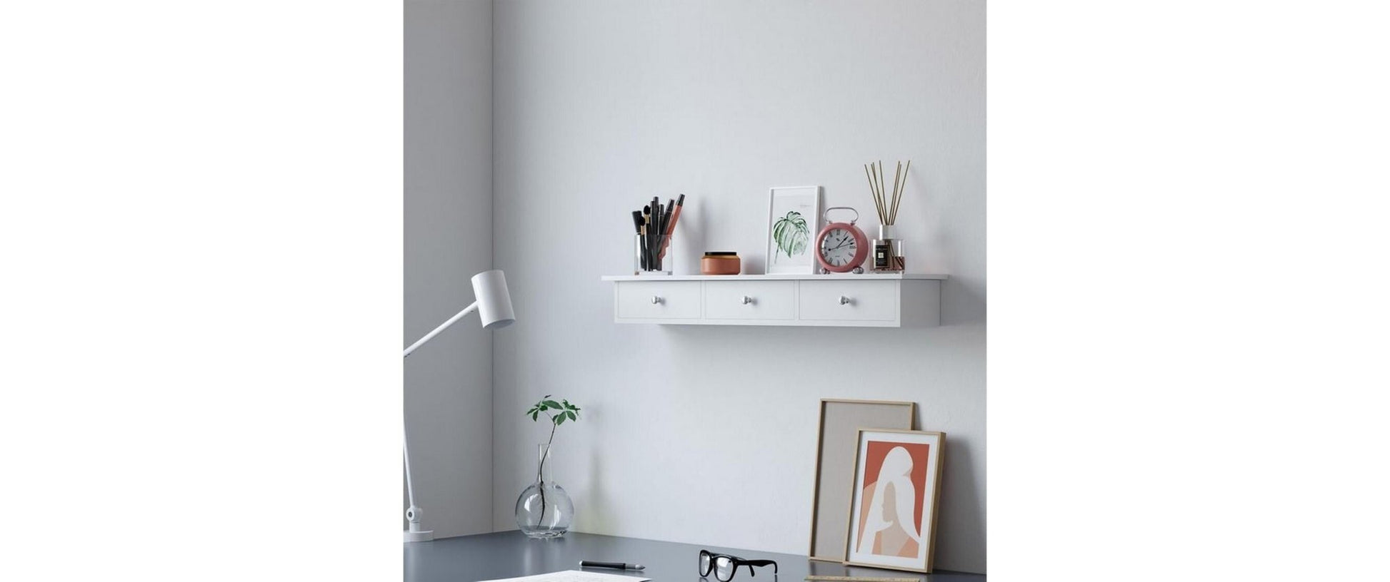Wandregal mit Schubladen Weiss - MEGART