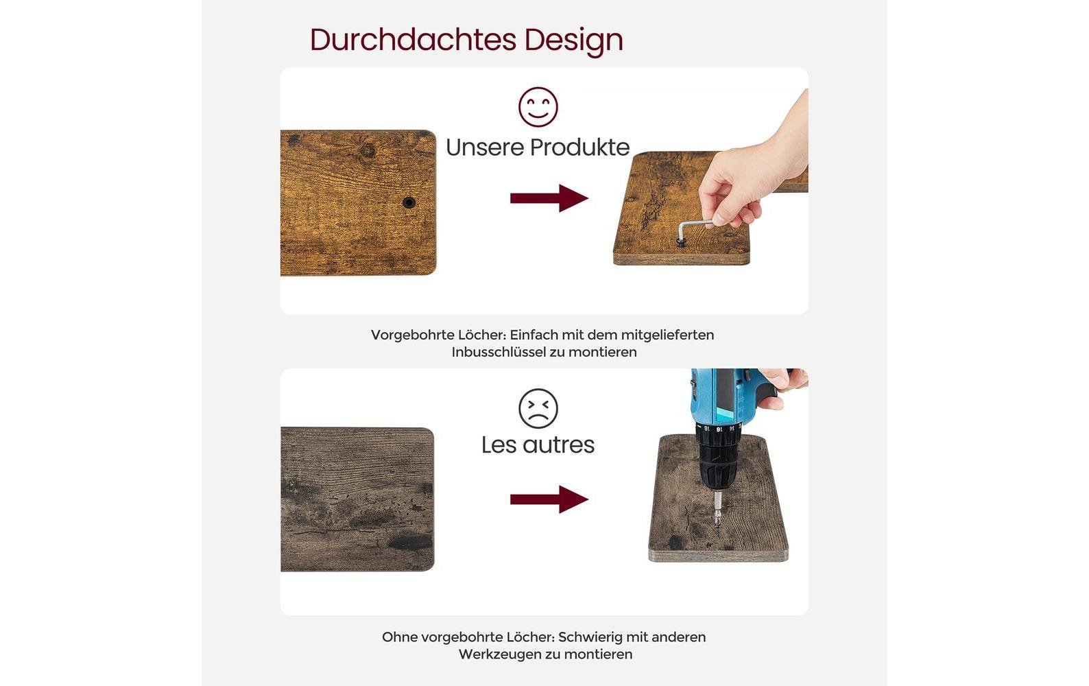 Wandregal in L - Form 40 cm x 29 cm, Braun/Schwarz - MEGART