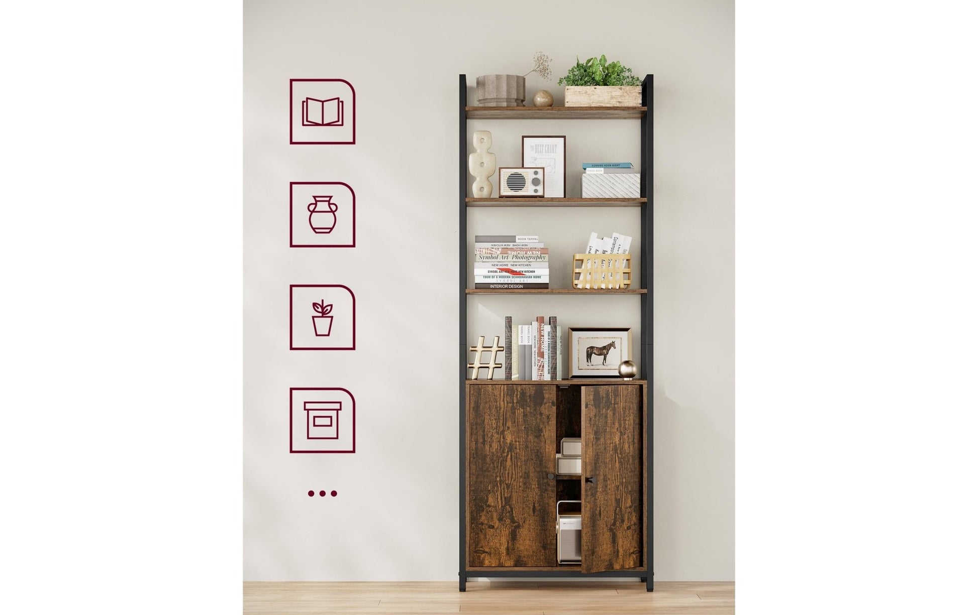 Regal mit 4 Ablagen 60 cm x 159.5 cm, Braun/Schwarz - MEGART