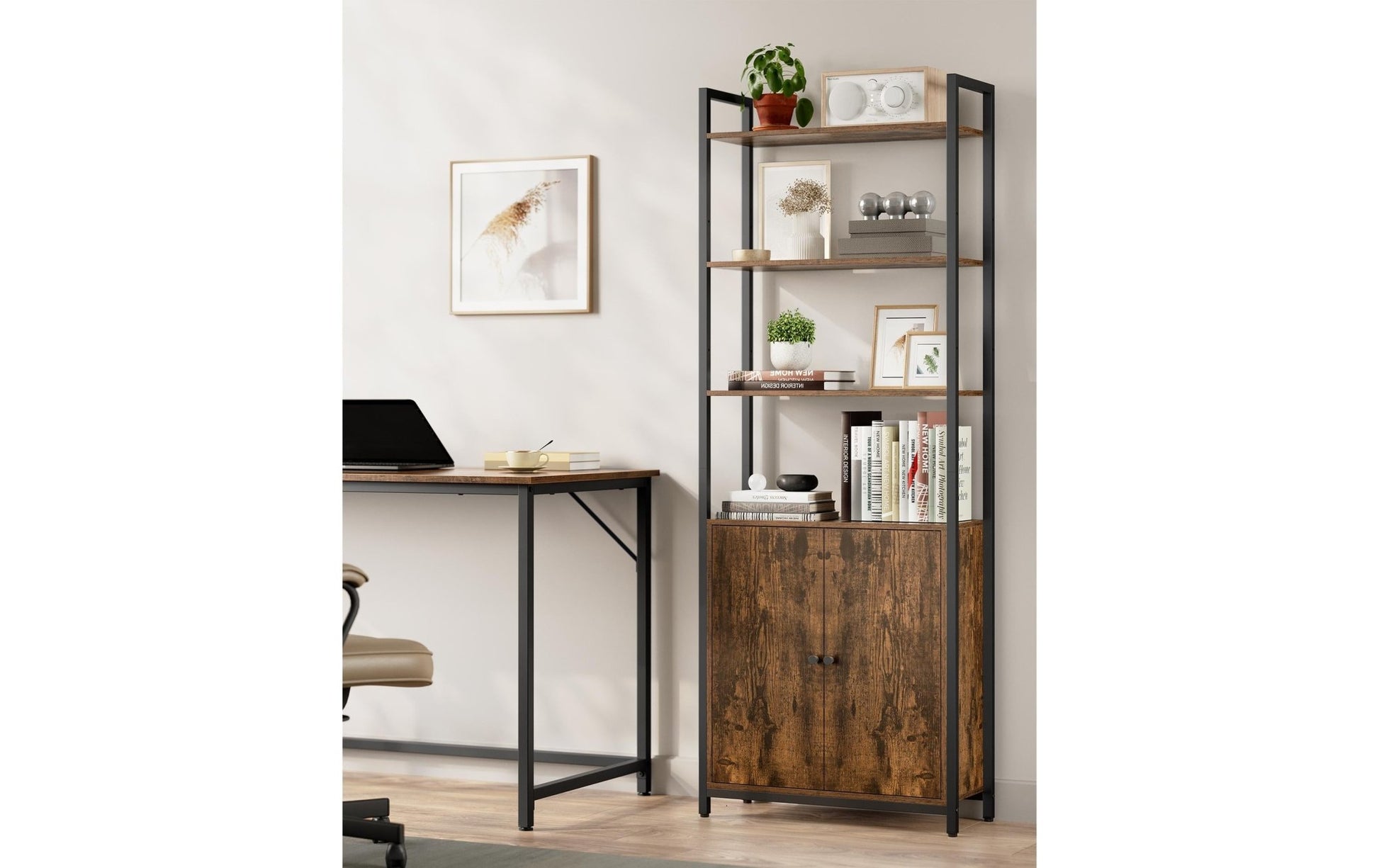 Regal mit 4 Ablagen 60 cm x 159.5 cm, Braun/Schwarz - MEGART