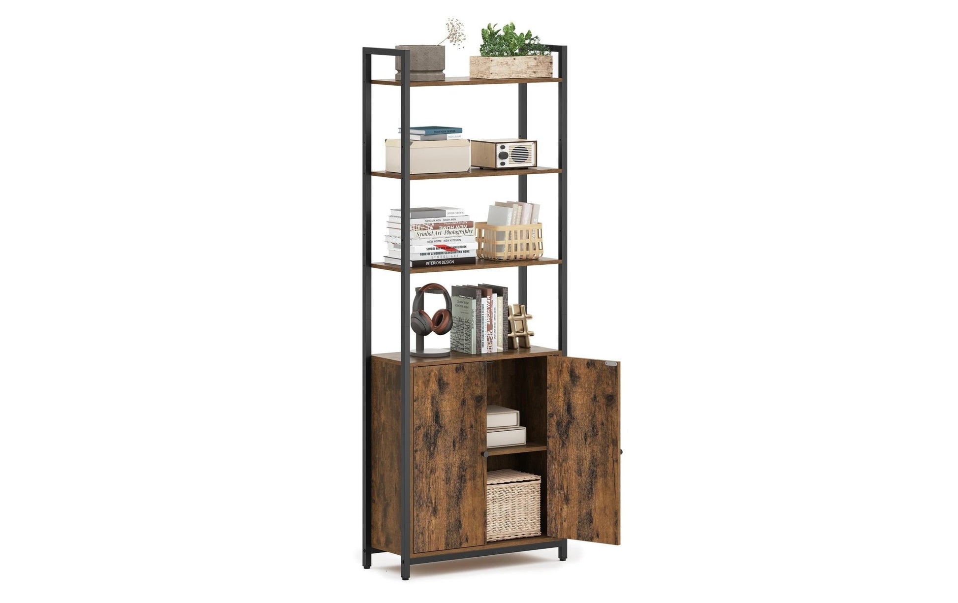 Regal mit 4 Ablagen 60 cm x 159.5 cm, Braun/Schwarz - MEGART