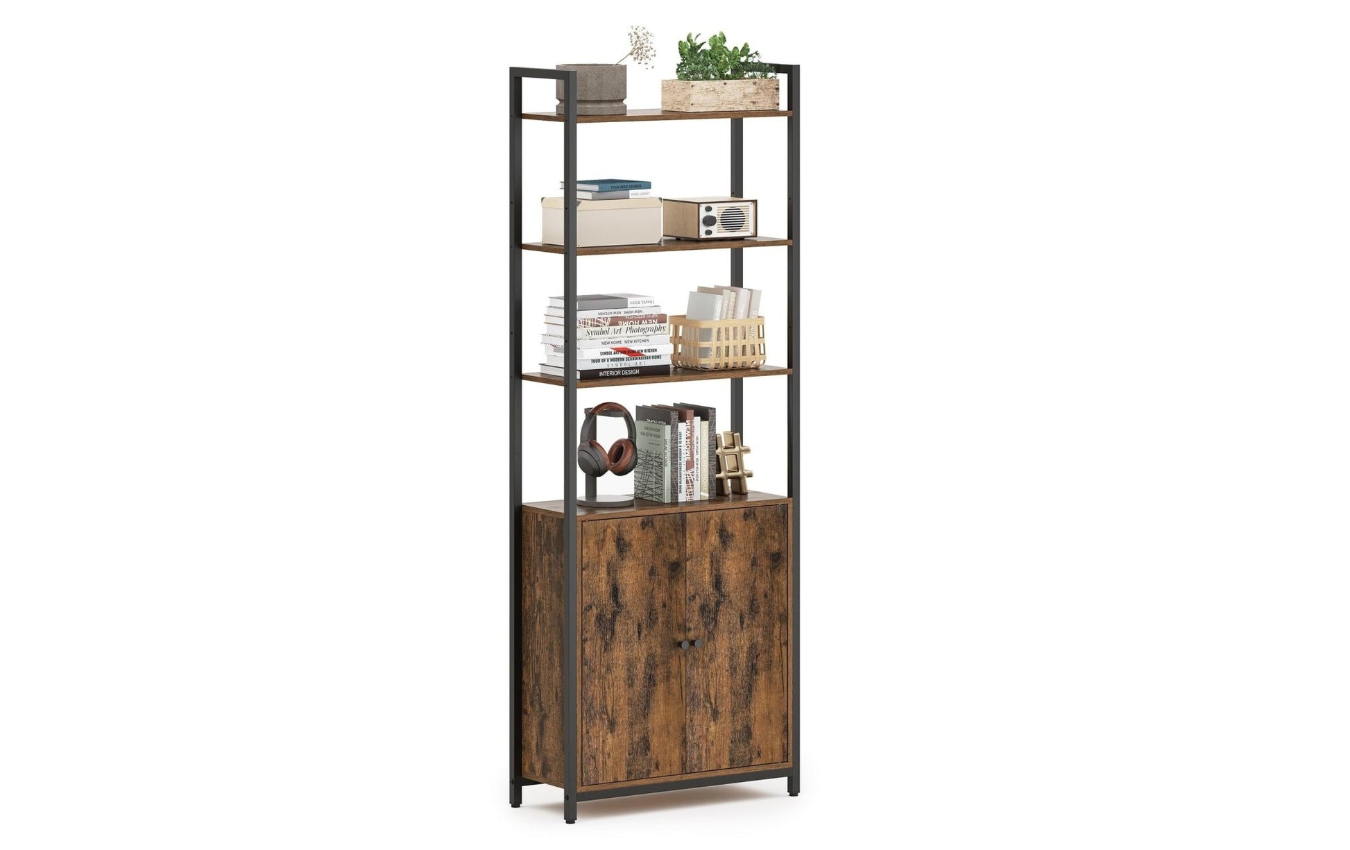 Regal mit 4 Ablagen 60 cm x 159.5 cm, Braun/Schwarz - MEGART