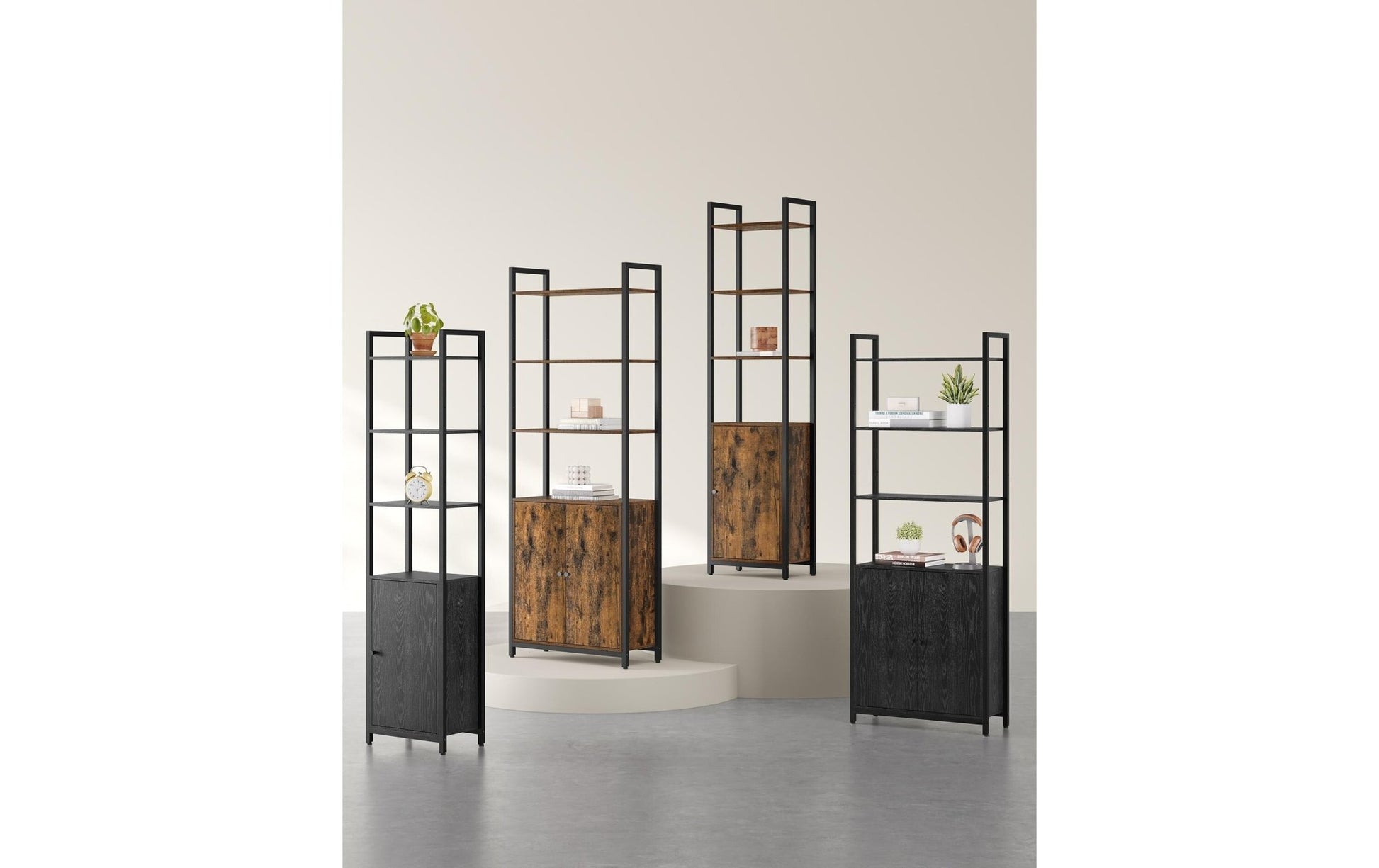 Regal mit 4 Ablagen 60 cm x 159.5 cm, Braun/Schwarz - MEGART
