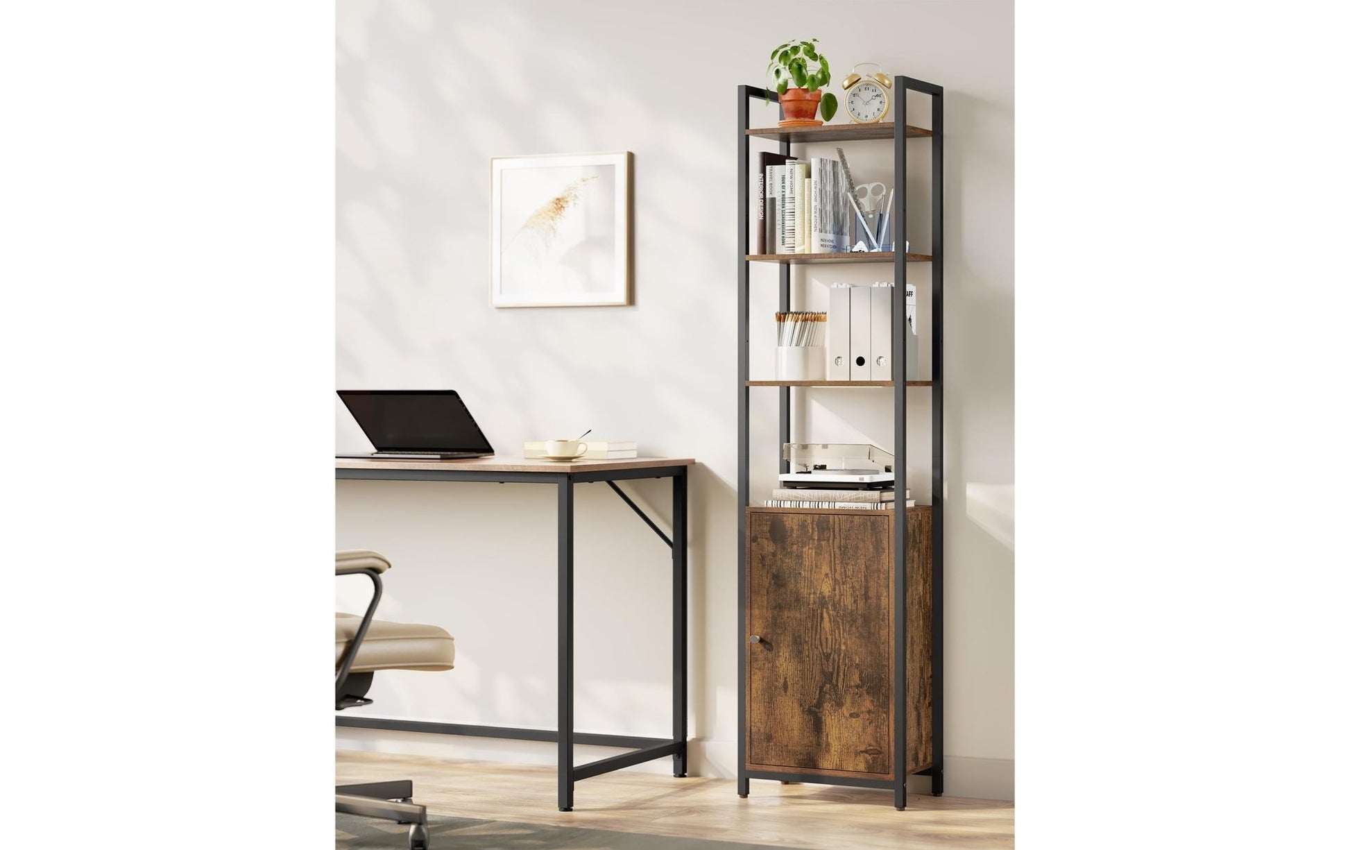 Regal mit 4 Ablagen 40 cm x 159.5 cm, Braun/Schwarz - MEGART
