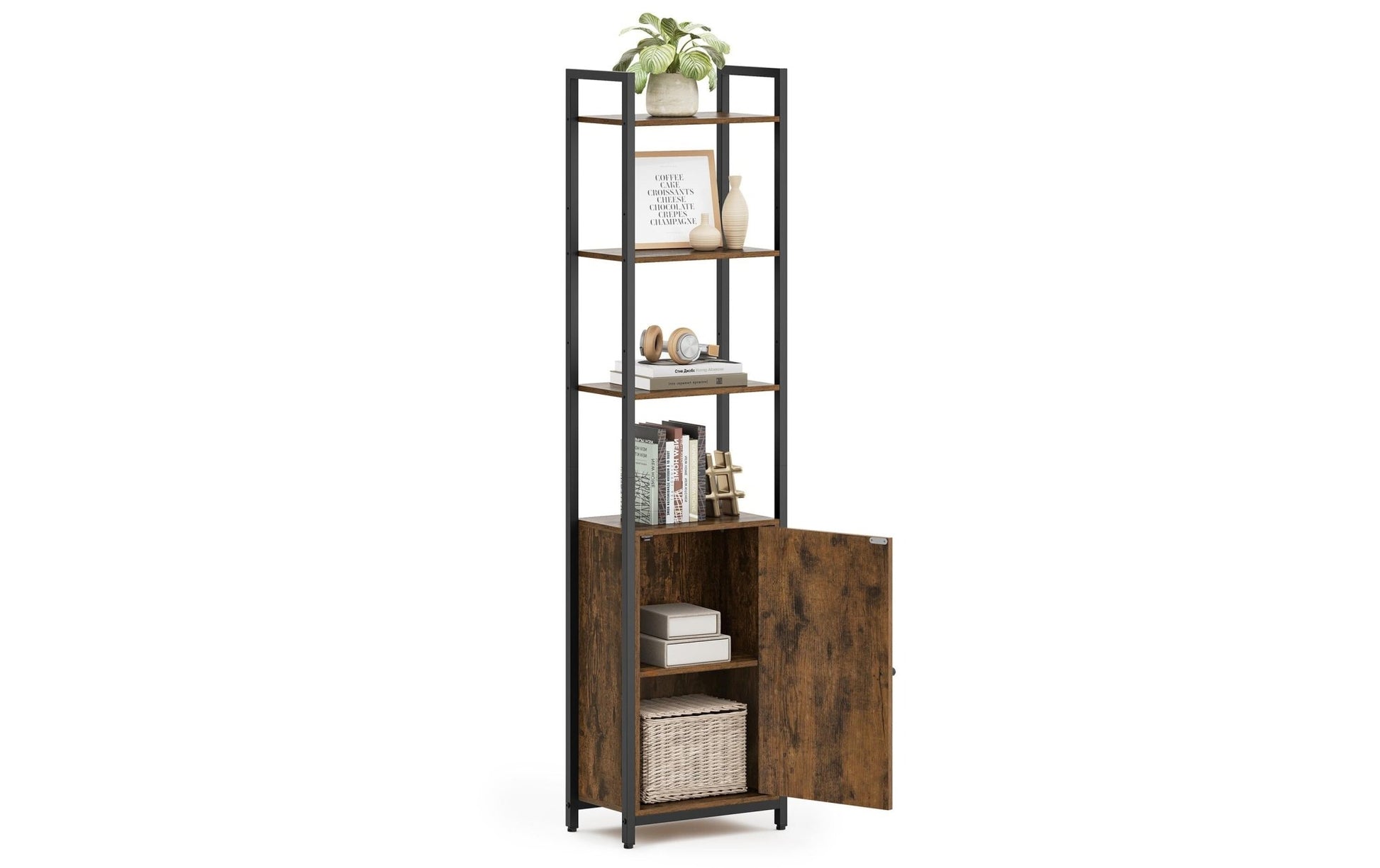 Regal mit 4 Ablagen 40 cm x 159.5 cm, Braun/Schwarz - MEGART