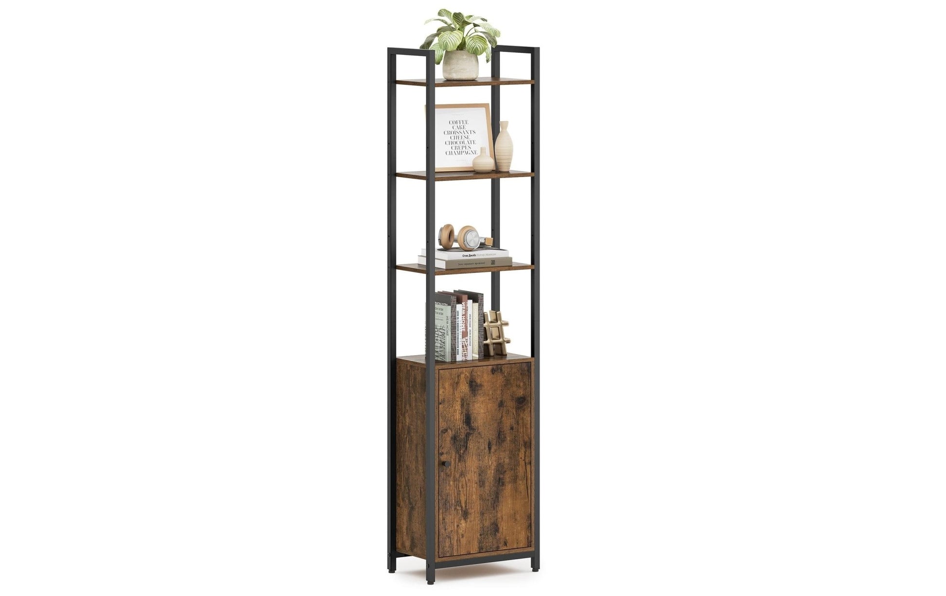 Regal mit 4 Ablagen 40 cm x 159.5 cm, Braun/Schwarz - MEGART
