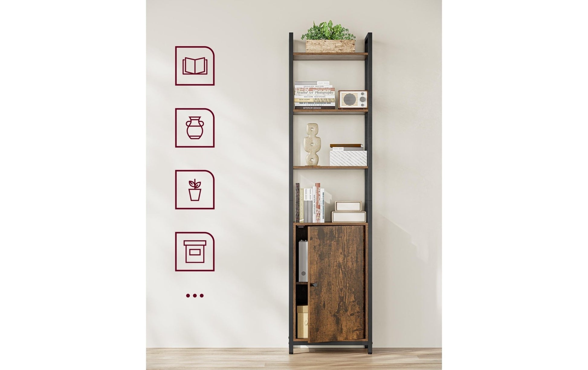 Regal mit 4 Ablagen 40 cm x 159.5 cm, Braun/Schwarz - MEGART