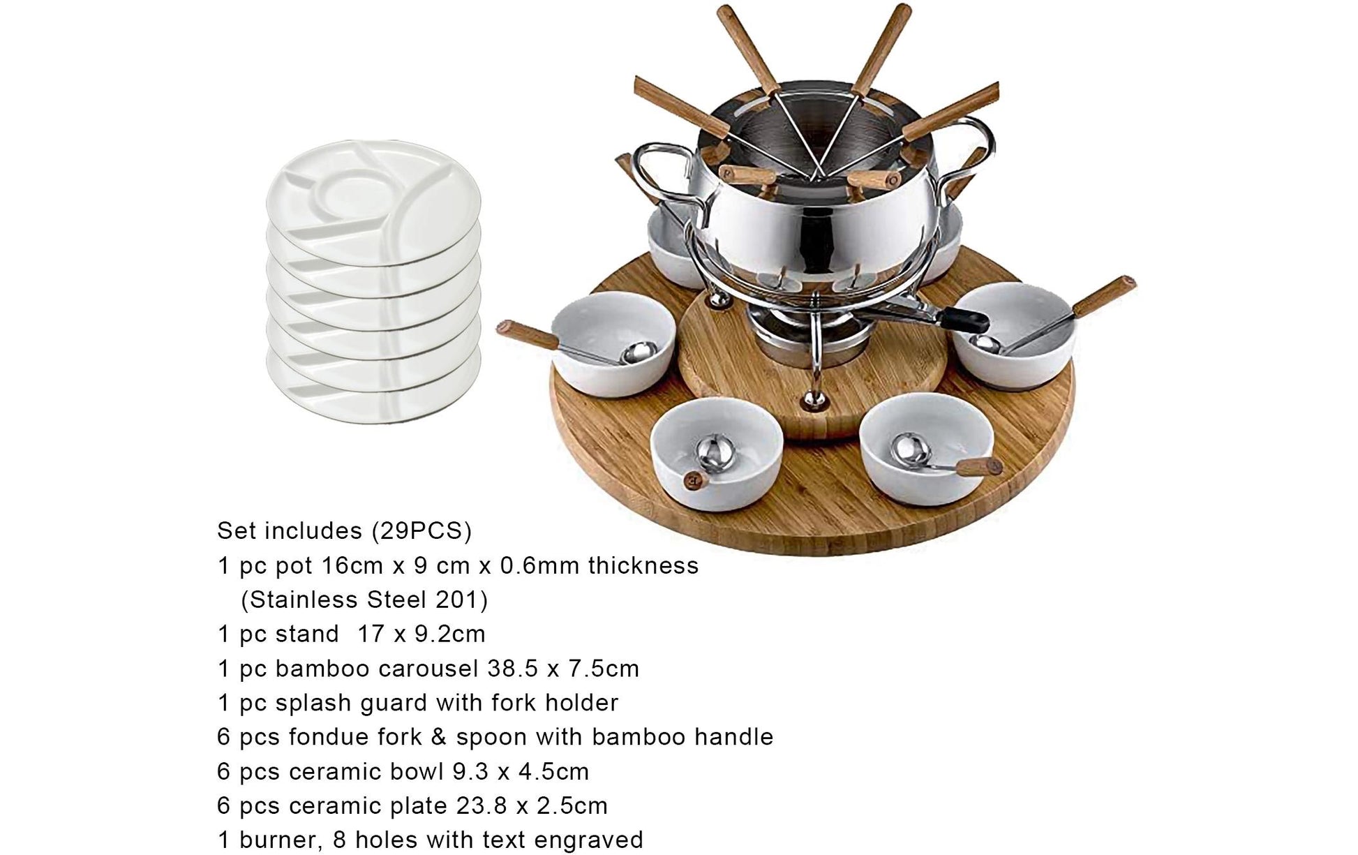 Fondue - Set OHM - FND - 2229 29 Teile, Braun/Silber - MEGART