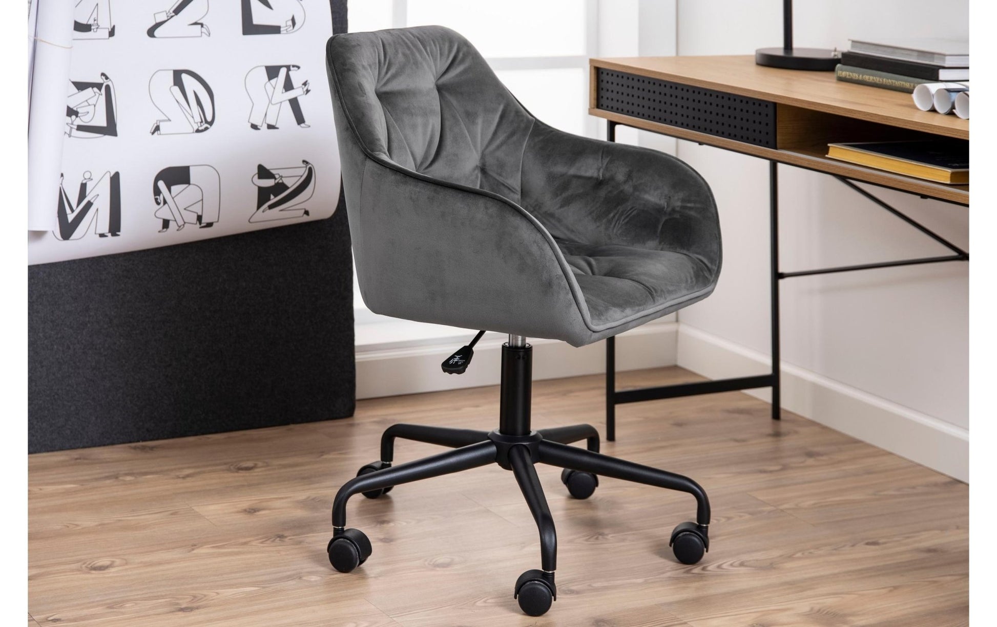 AC Design Bürostuhl Brooke, mit Bremsrollen, Dunkelgrau - MEGART