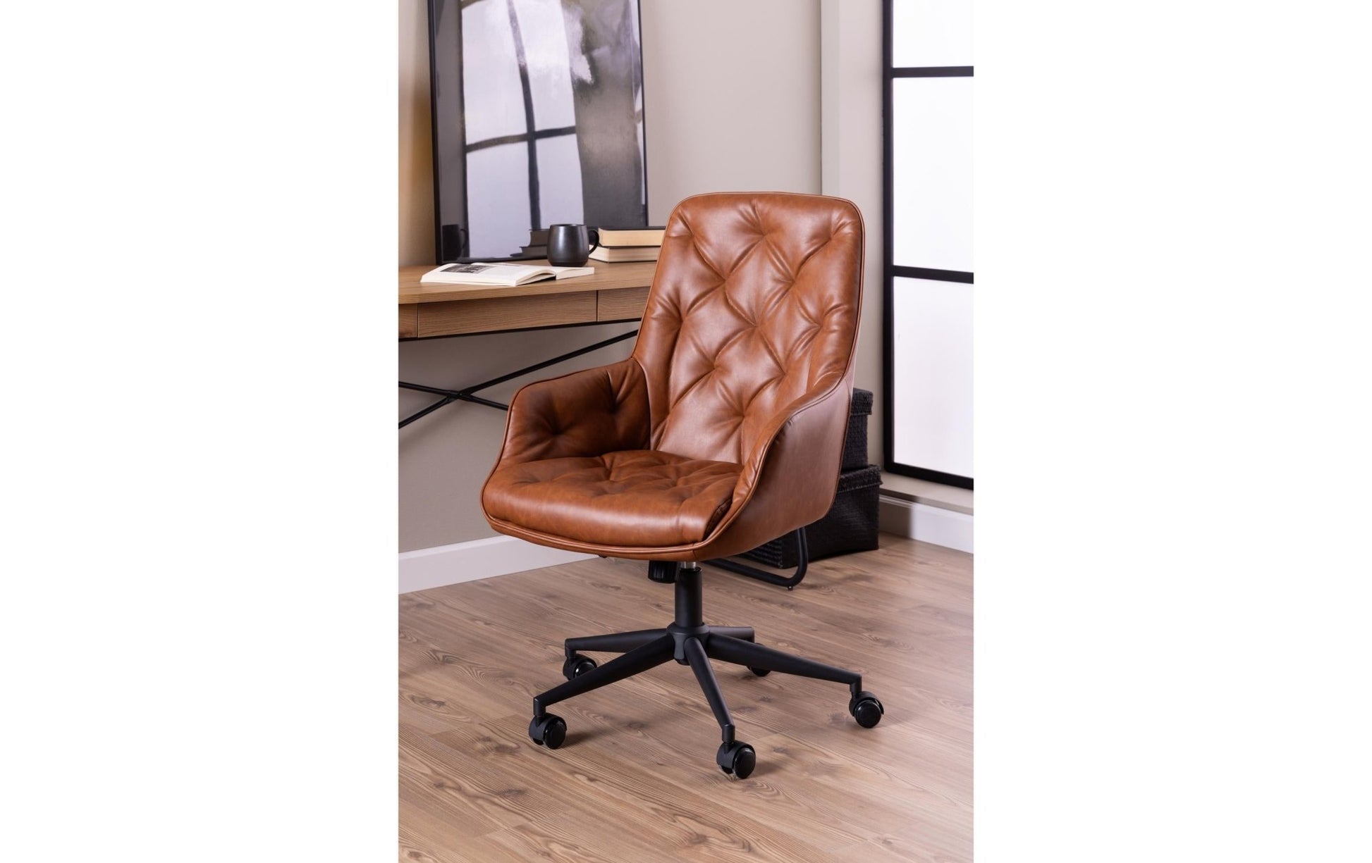 AC Design Bürostuhl Erik, mit Polsterrücken und Armlehnen, Cognac - MEGART