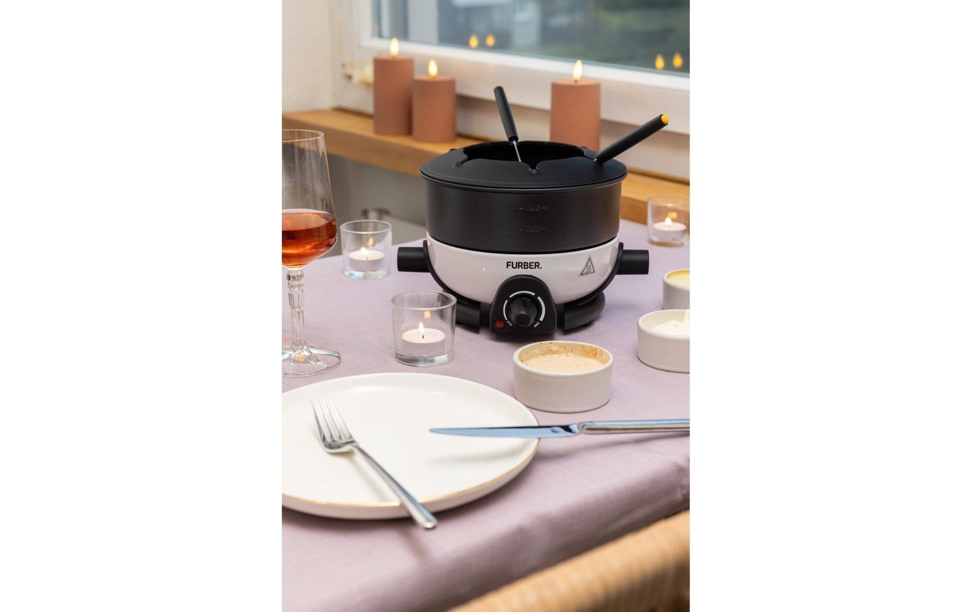 Fondue - Set Alpy 9 Teile, Schwarz/Weiss - MEGART