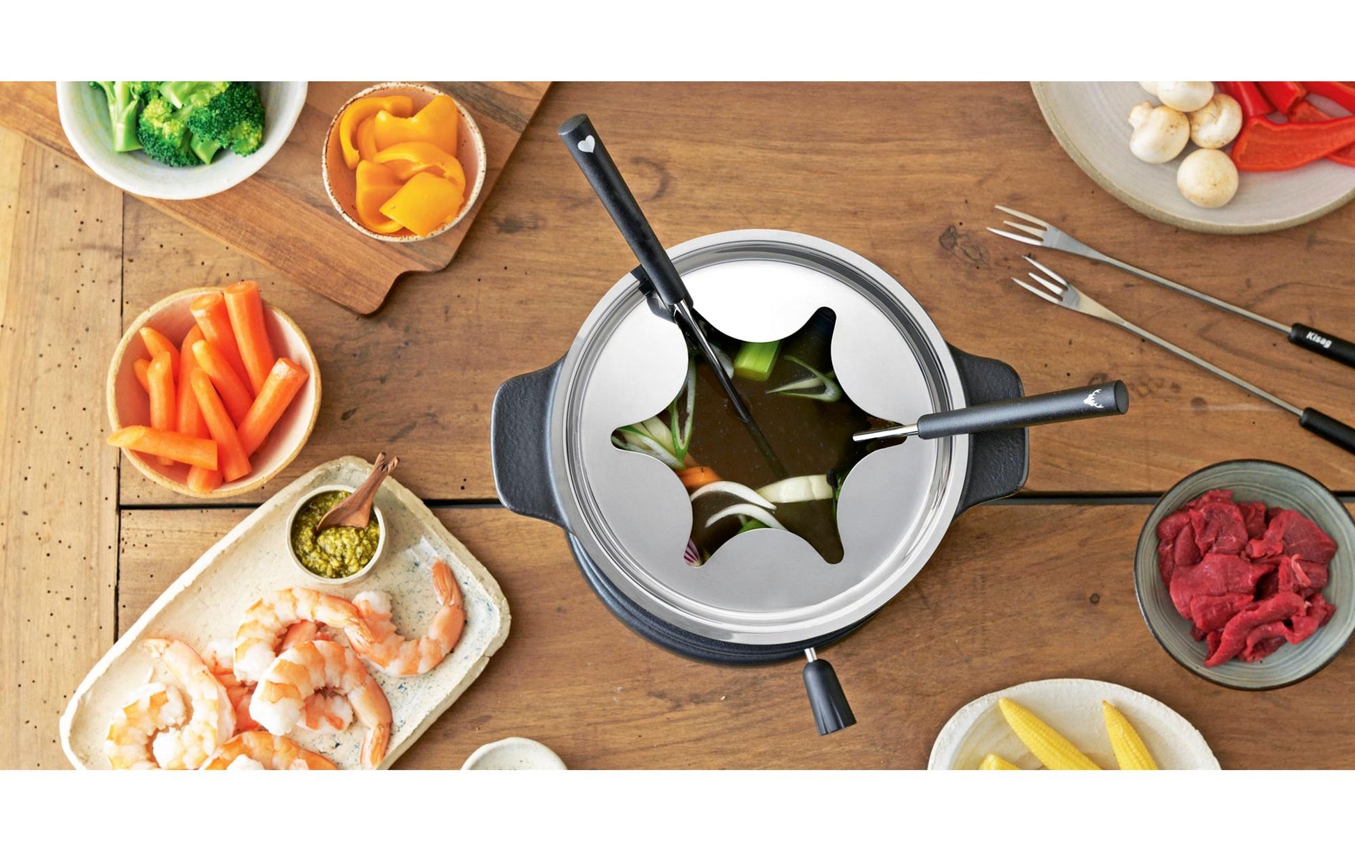 Fleischfondue - Set Twin 10 Teile, Schwarz - MEGART
