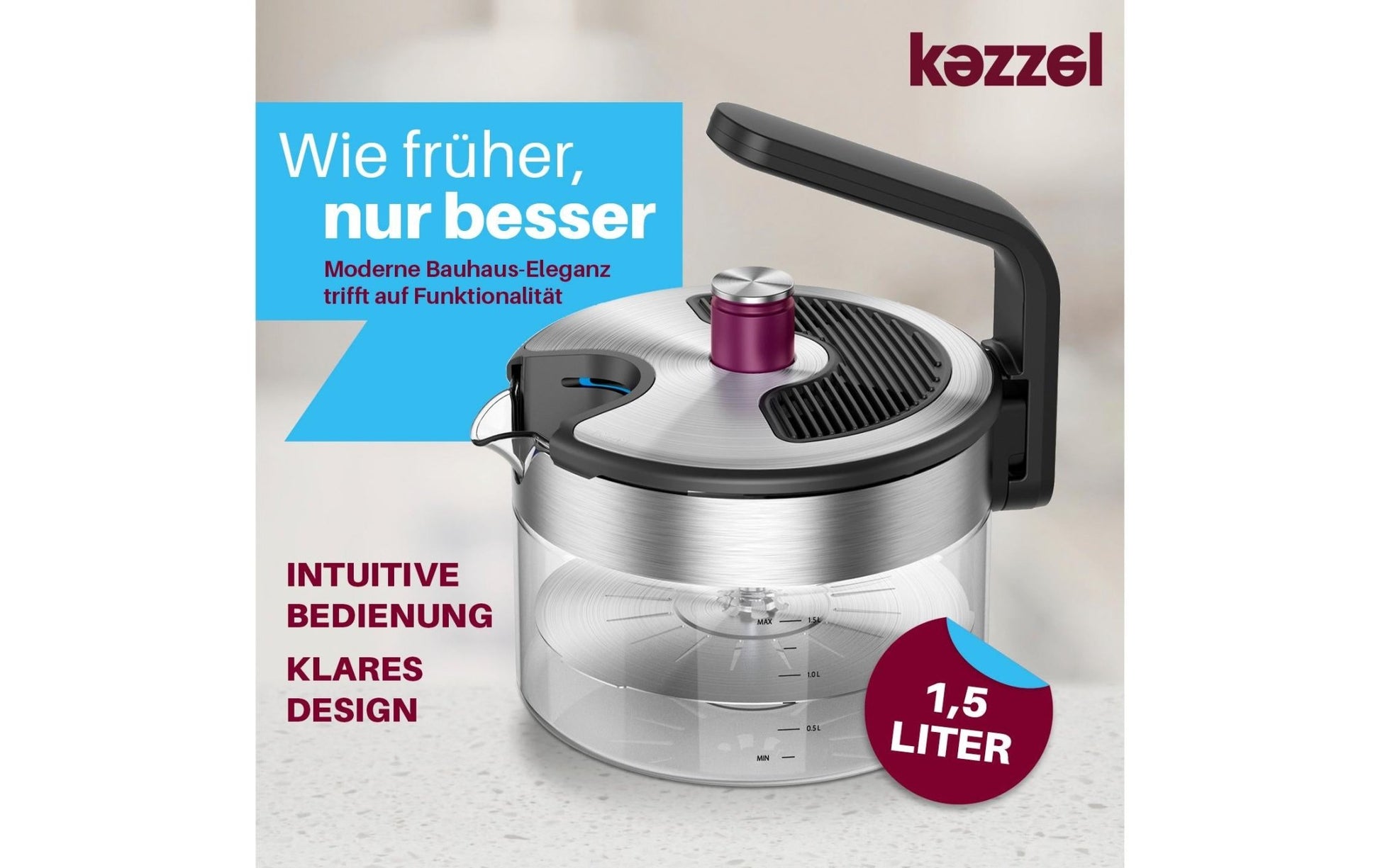 Wasserkocher Induktiv 1.5 l, Transparent - MEGART