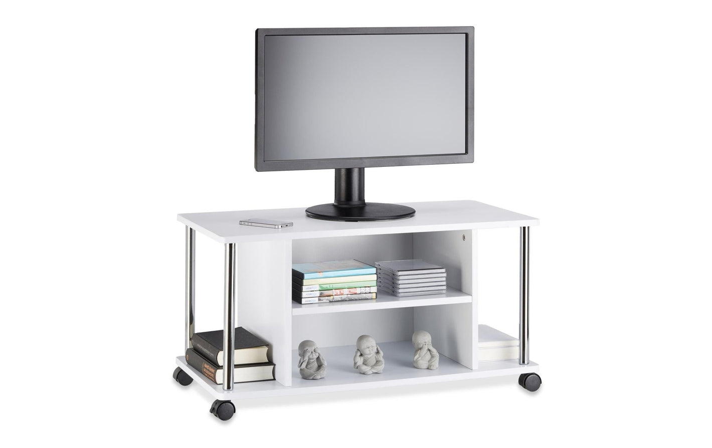 TV - Möbel mit Rollen, 80 x 40 cm, Weiss, Holz/Metall - MEGART