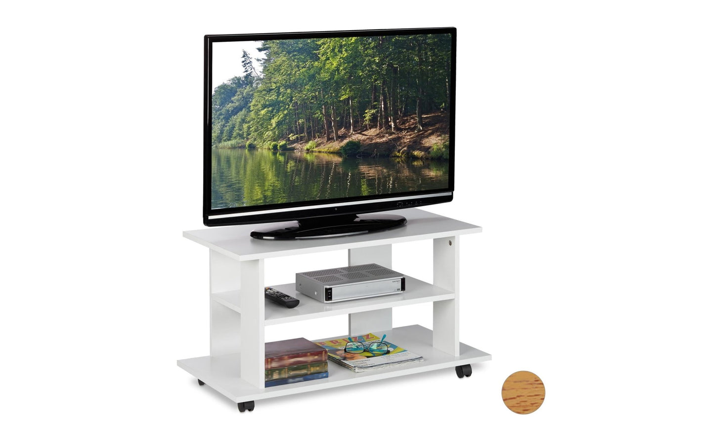 TV - Möbel mit Rollen, 80 x 40 cm, Weiss, Holz - MEGART