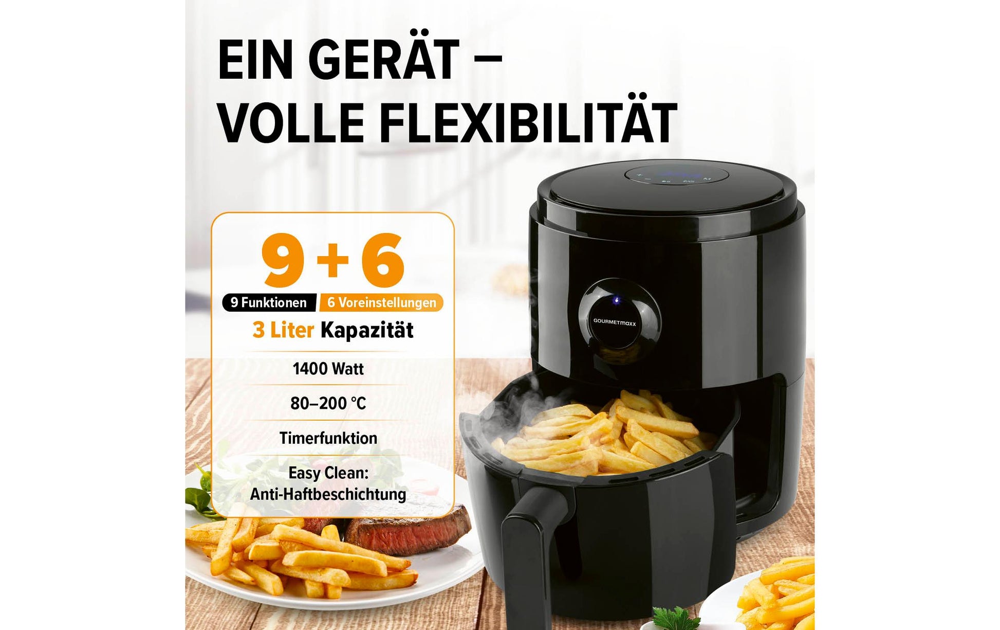 Heissluft - Fritteuse Digital 0.5 kg, Schwarz - MEGART