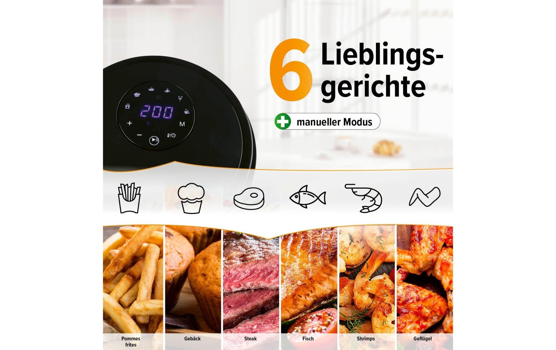 Heissluft - Fritteuse Digital 0.5 kg, Schwarz - MEGART