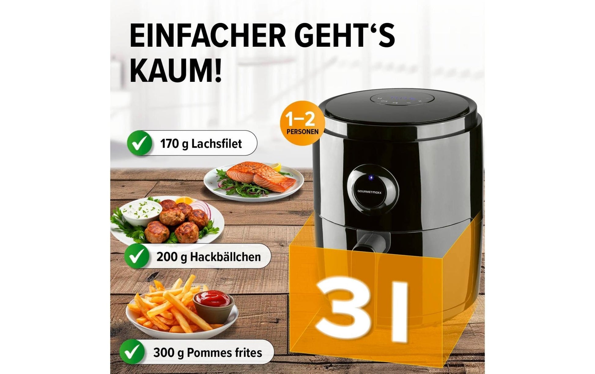 Heissluft - Fritteuse Digital 0.5 kg, Schwarz - MEGART