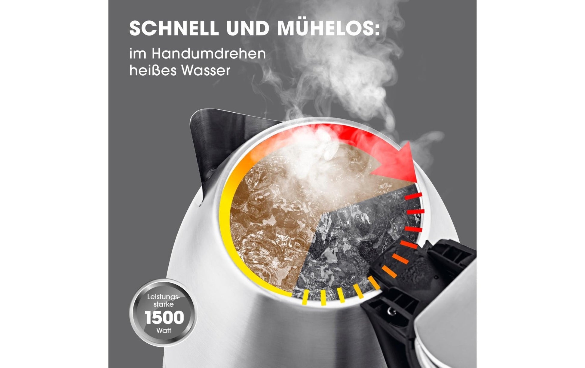 Wasserkocher 1.8 l, Schwarz/Silber - MEGART