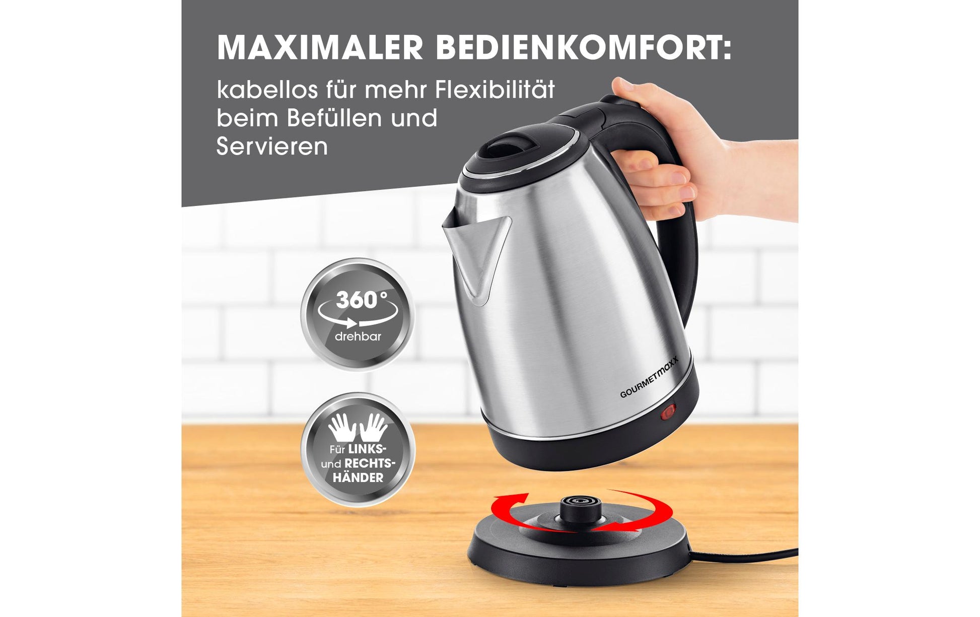Wasserkocher 1.8 l, Schwarz/Silber - MEGART