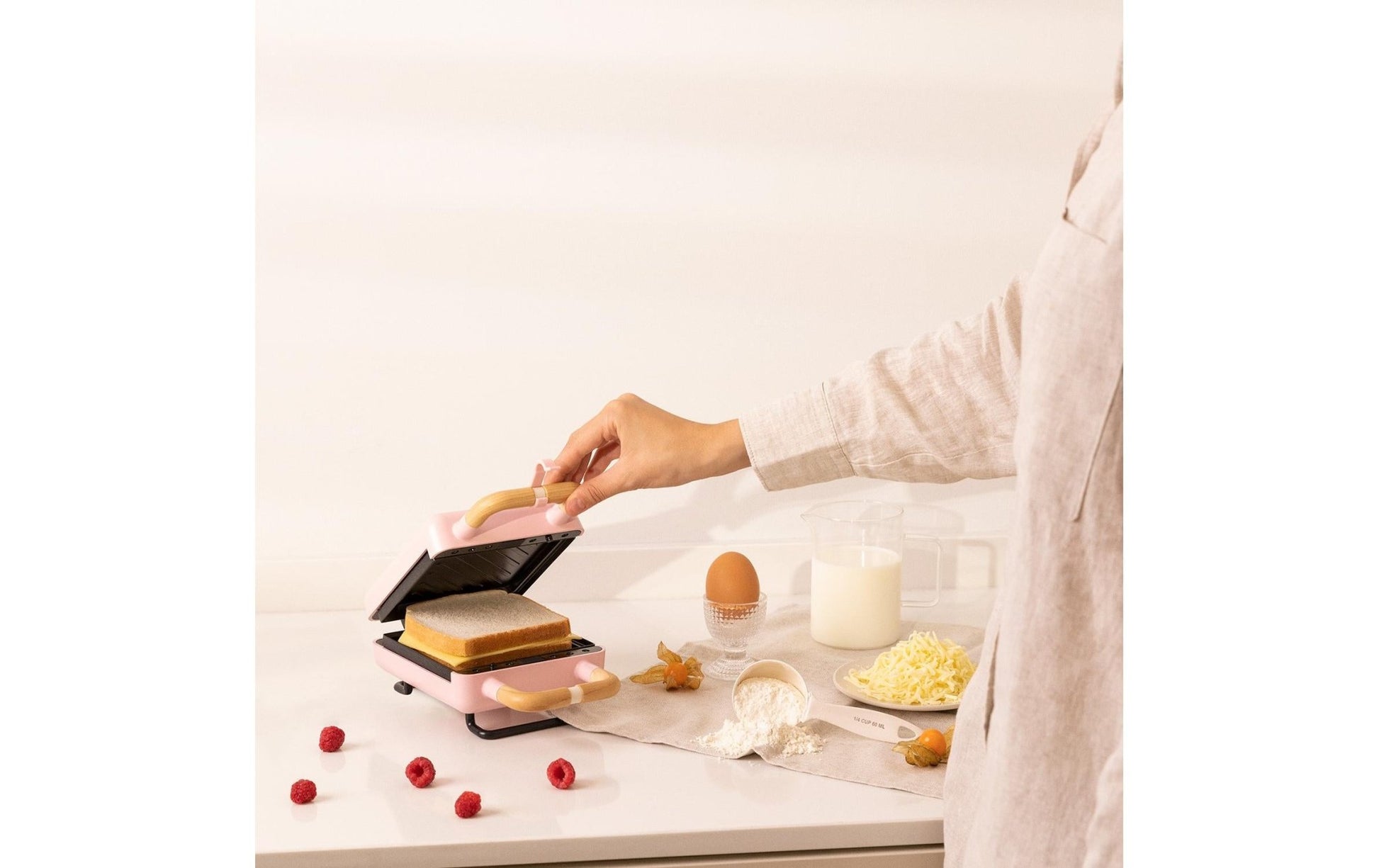 Waffeleisen Stone 2 in 1 Compact Pastellrosa - MEGART