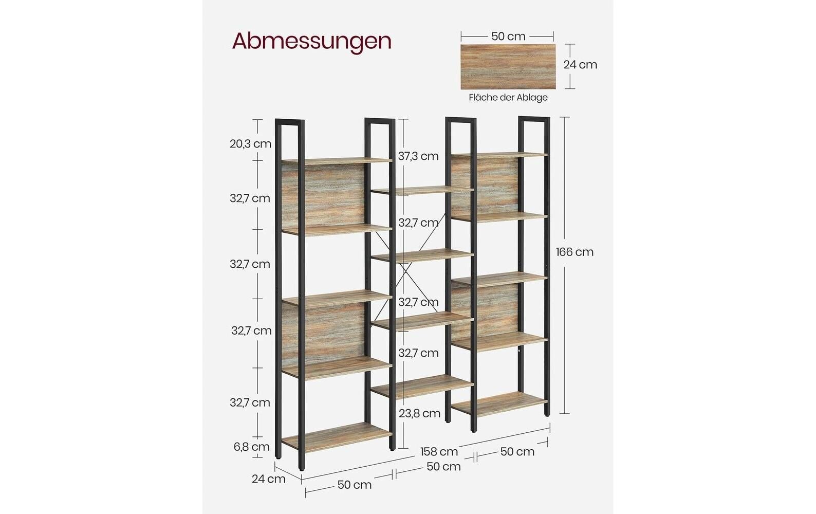 Regal 14 Ablagen 158 x 166 cm, Braun/Schwarz - MEGART