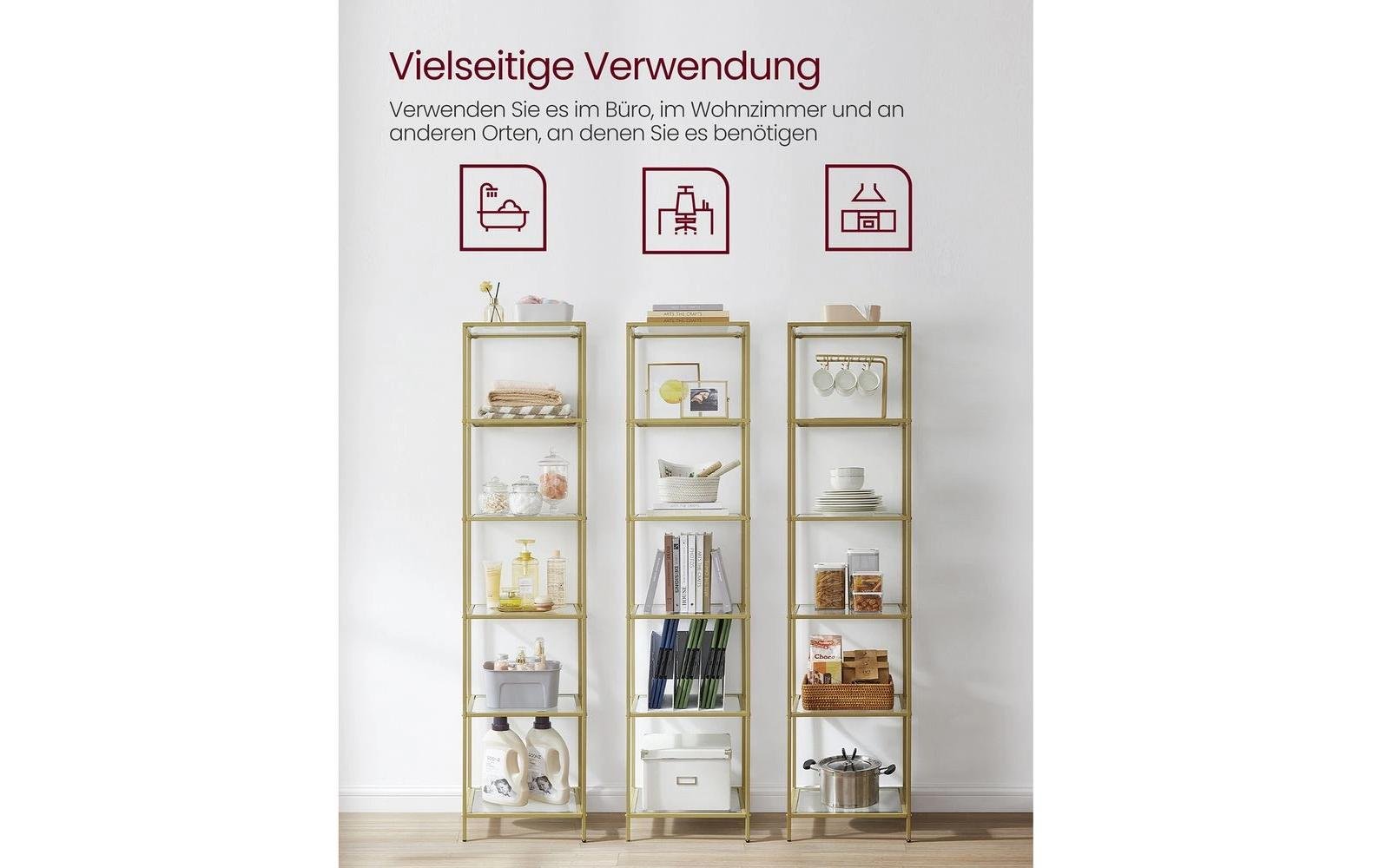 Regal 5 Ablagen 40 x 177.3 cm, Gold - MEGART