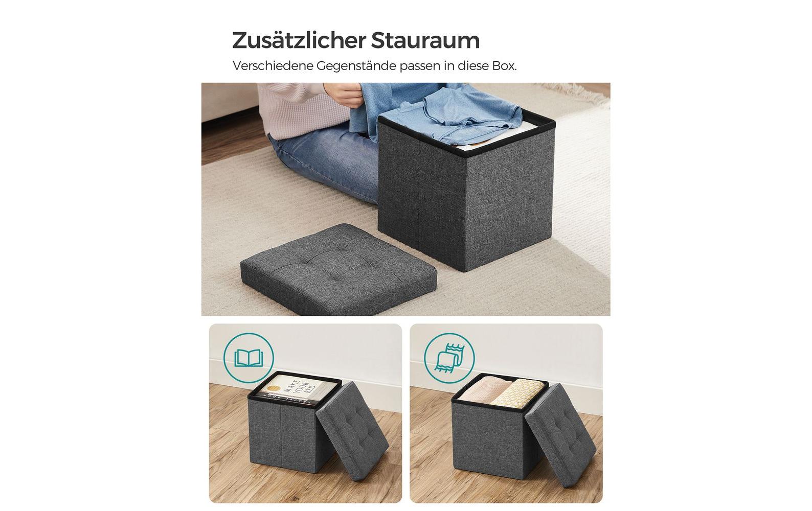 Sitztruhe mit Aufbewahrung 30 x 30 cm, Grau - MEGART