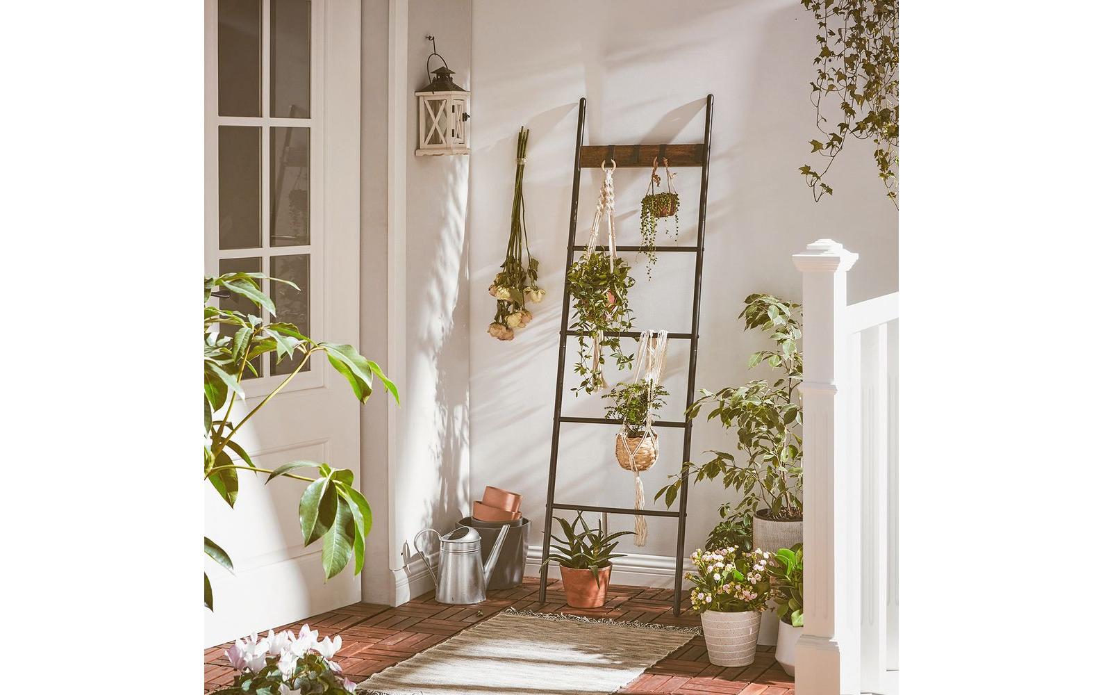 Leiter - Regal mit 4 Sprossen und 4 Haken Schwarz - MEGART